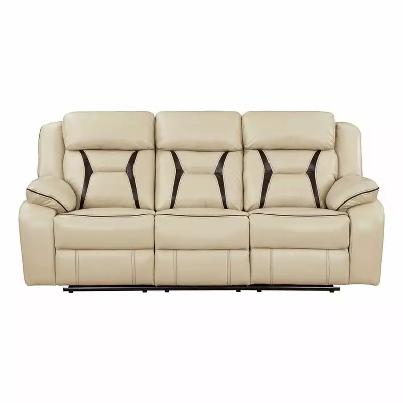 Lexicon Amite Faux Leather Upholstered Double Reclining Sofa in Beige