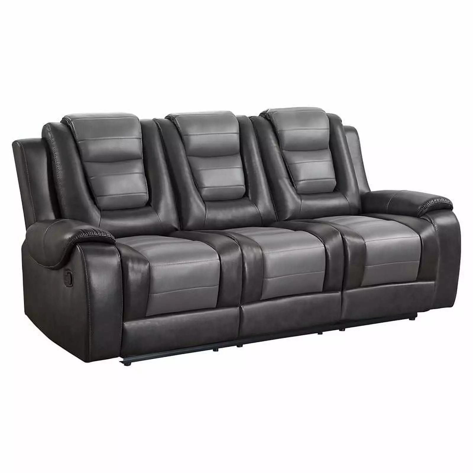 Lexicon Briscoe Faux Leather Double Reclining Sofa with Cup Holder in Gray