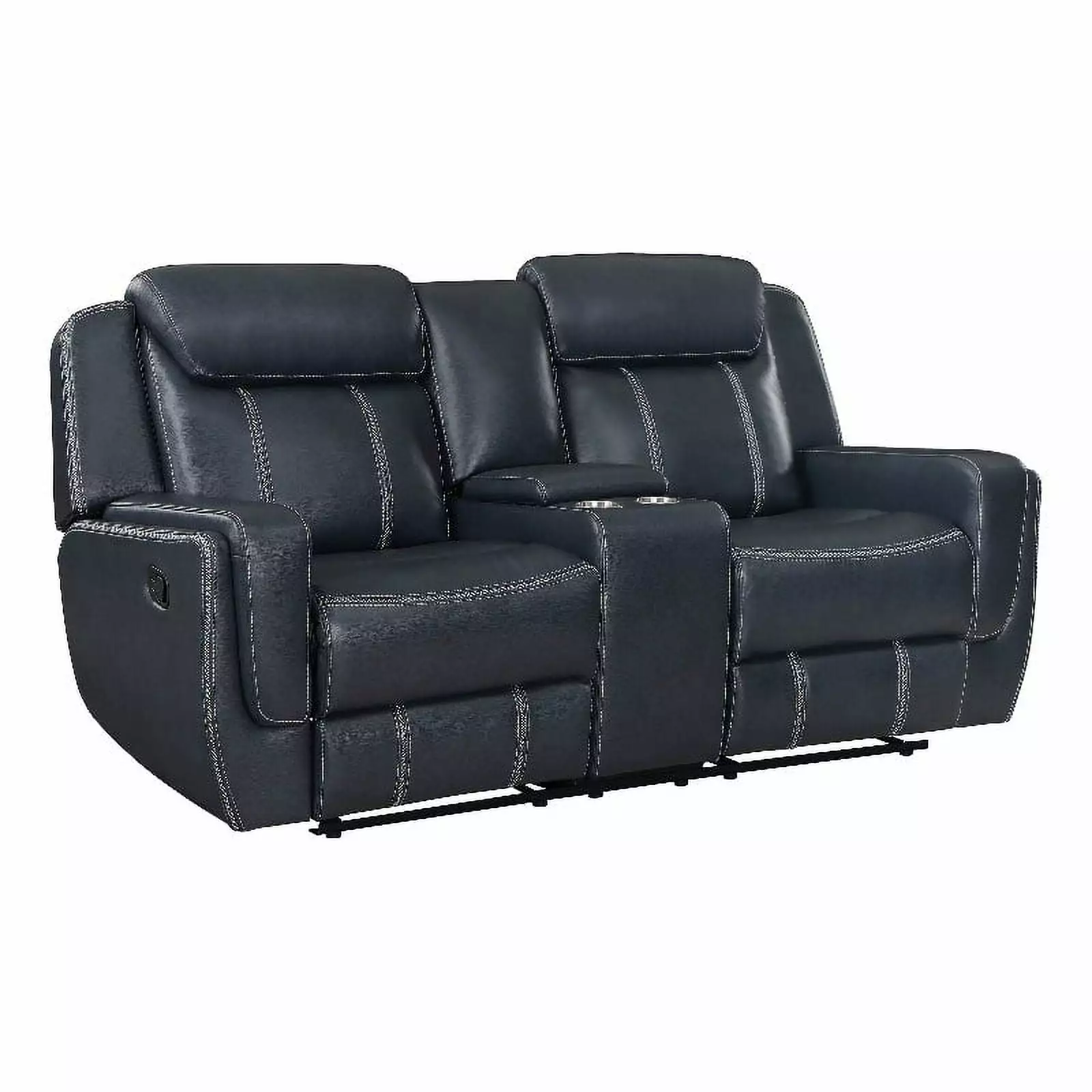 Lexicon Littleton Upholstered Faux Leather Double Reclining Loveseat in Blue