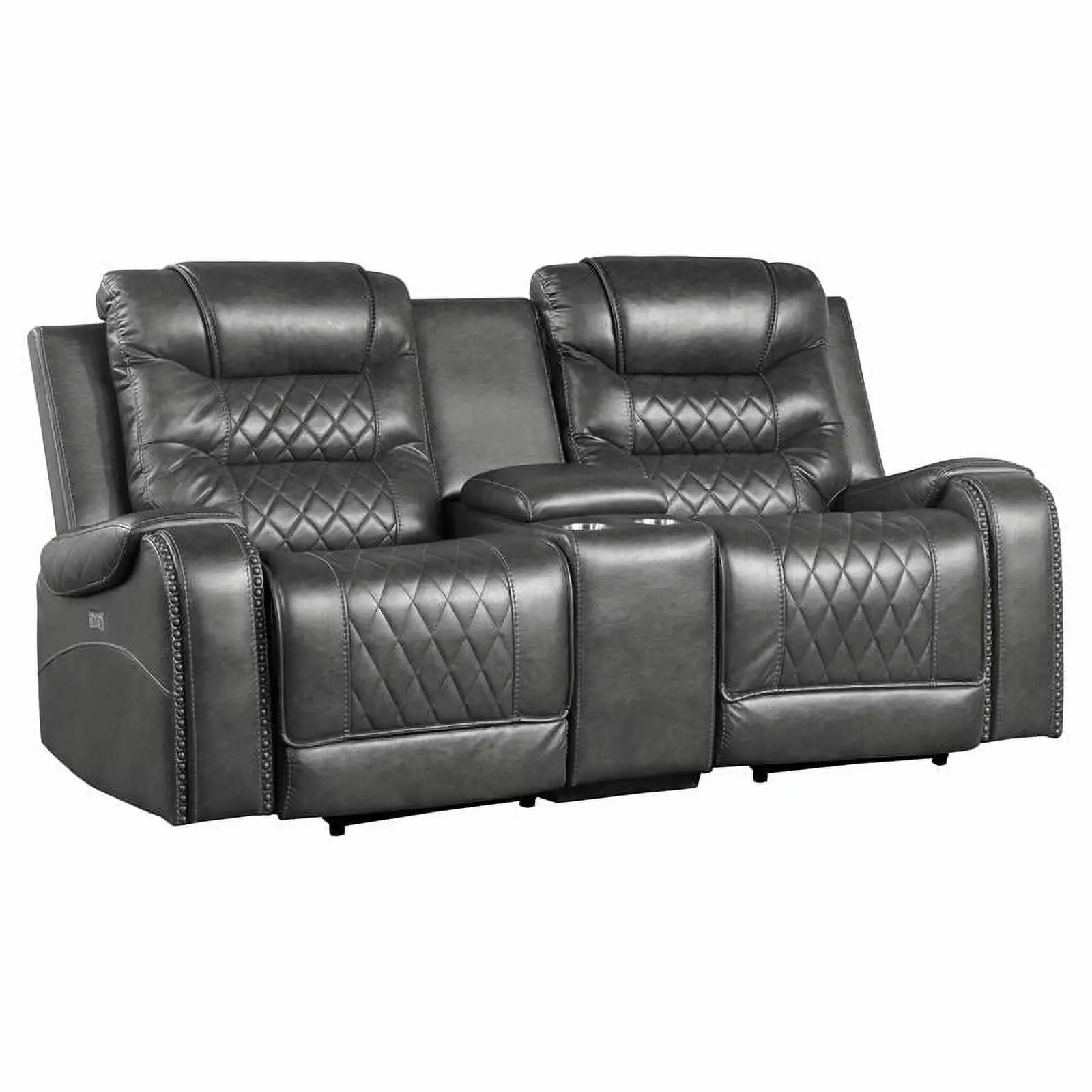 Lexicon Putnam Power Double Reclining Loveseat with Center Console in Gray