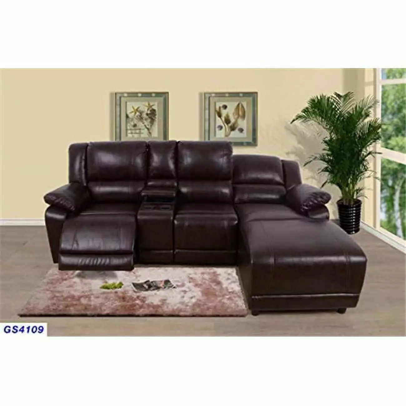 Lifestyle Furniture LSFGS4109 2 Piece Recliner Sectional Couch Set with Push Back Chaise, Bonded Leather - Brown