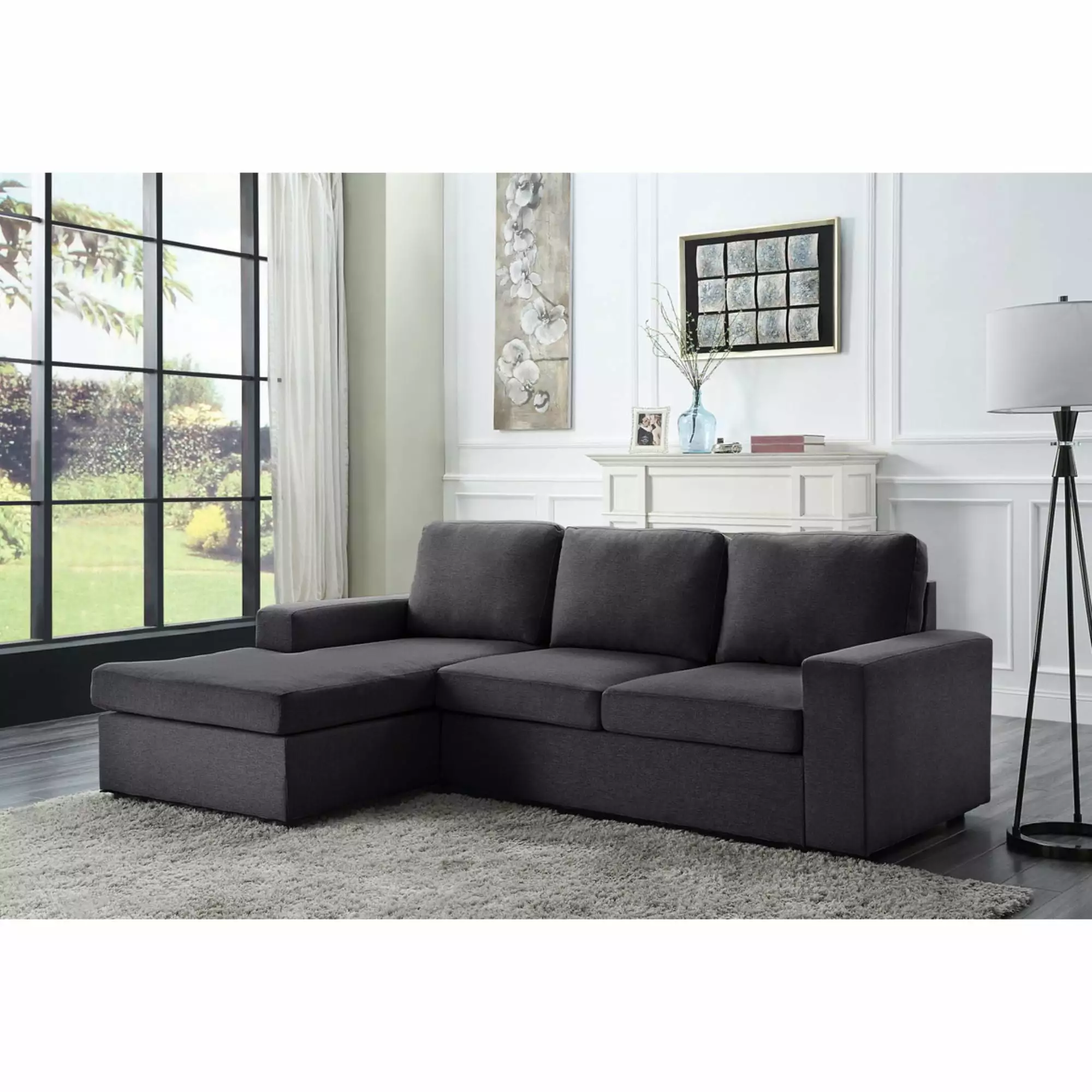 Lilola Newlyn Reversible Sectional in Dark Gray Linen Fabric