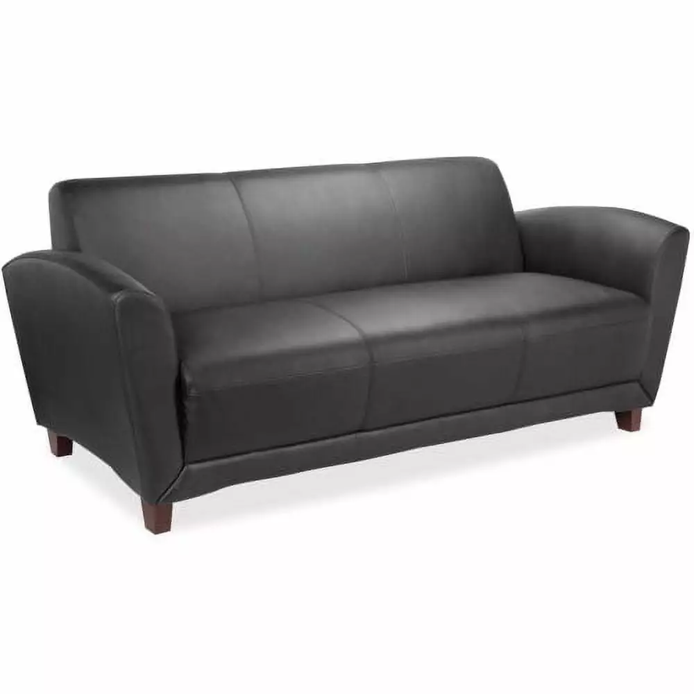 Lorell Reception Collection Black Leather Sofa 75 x 34.5 x 31.3 - Leather Black Seat