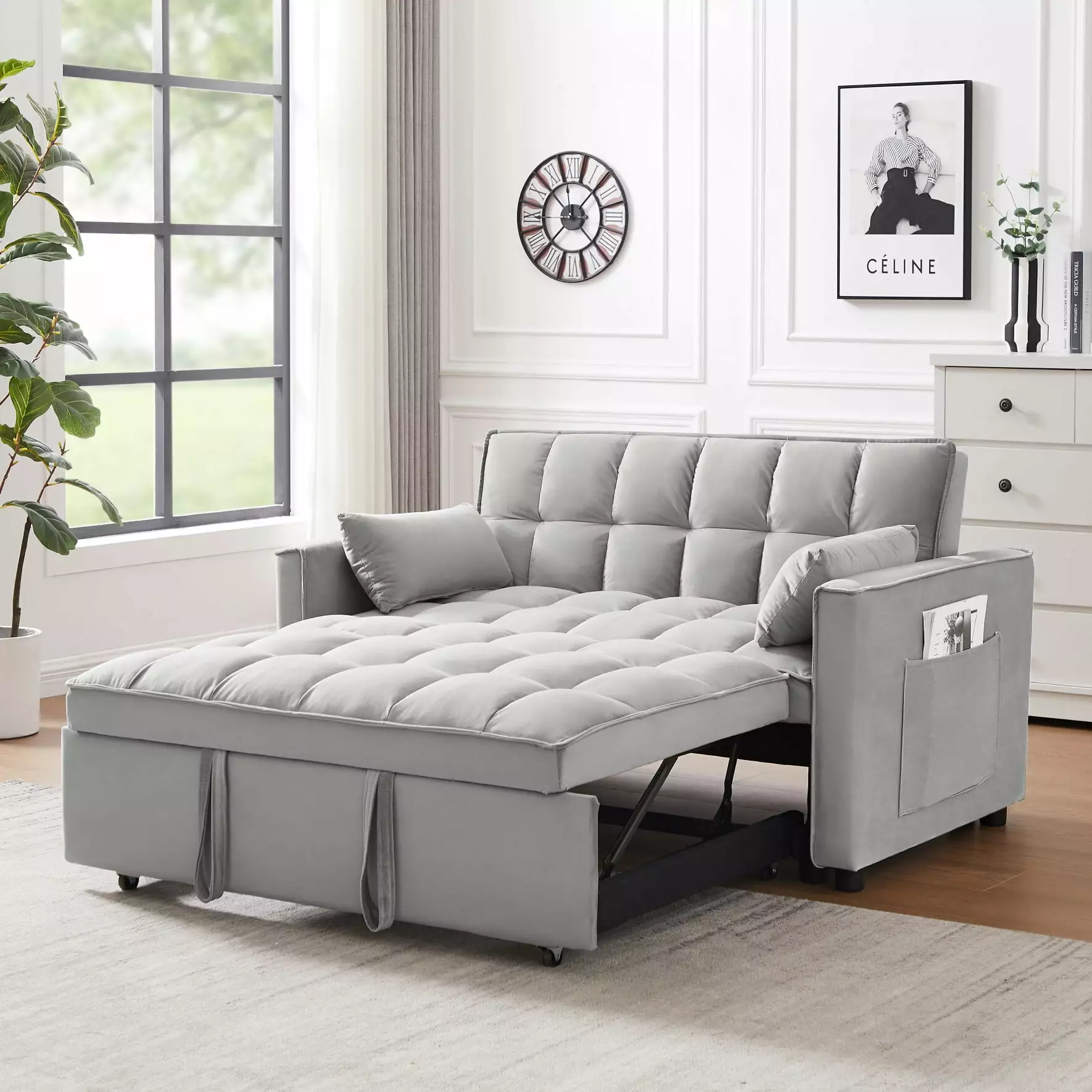 Loveseat Sleeper Sofa Bed. Small Futon Loveseat Couch with Pull-Out Bed and Throw Pillows. 2 Seater Pull Out Sofa Bed for Small Space Livingroom Apartment Office. Gray