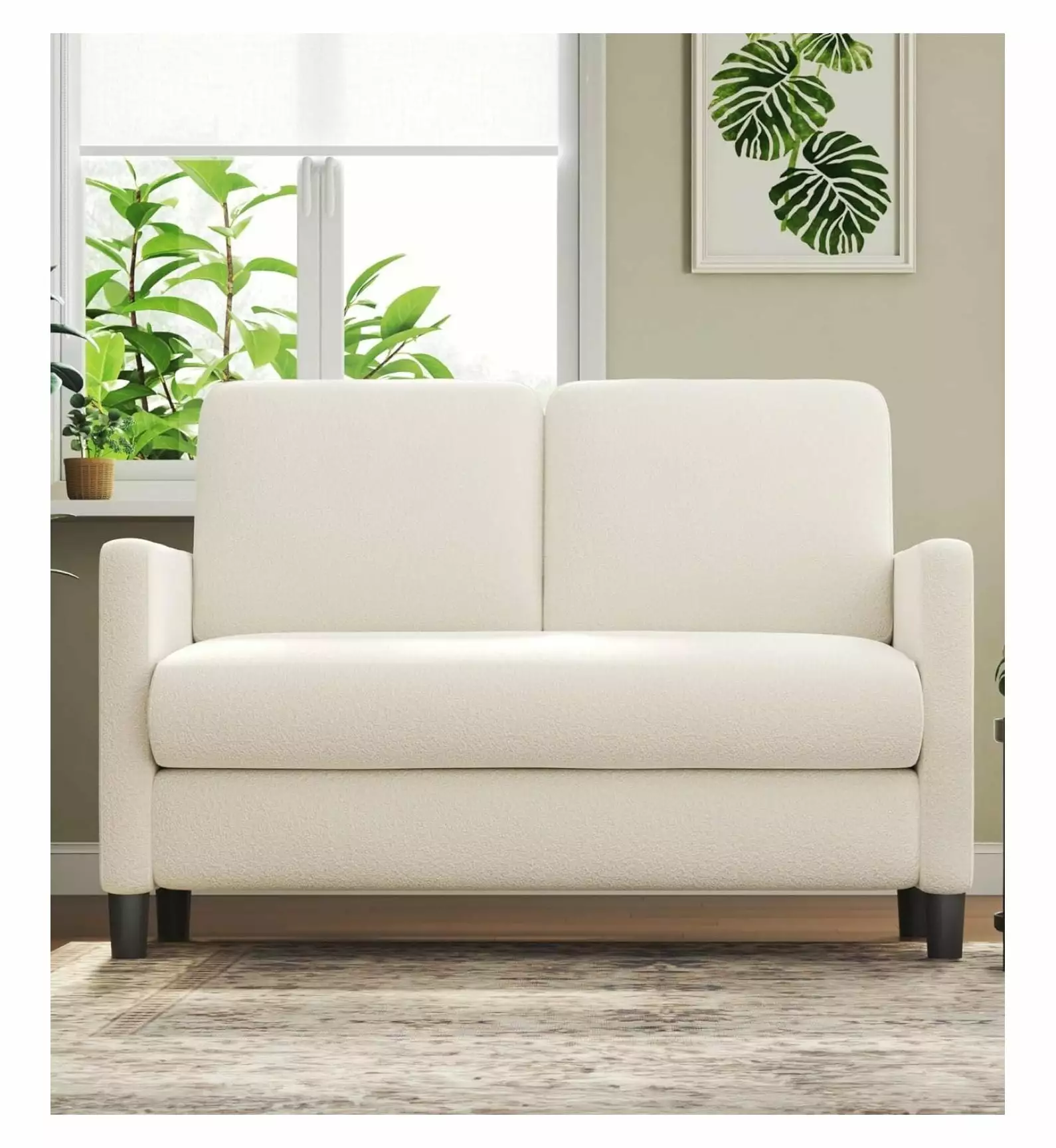 Loveseat Sofa. 51 Small Sofa Couch for Bedroom. Comfy Teddy Fleece Love Seat. Tool- Setup Sofas for Living Room. All-Wood Couches for Living Room. Small Couch No Pillow. Beige White