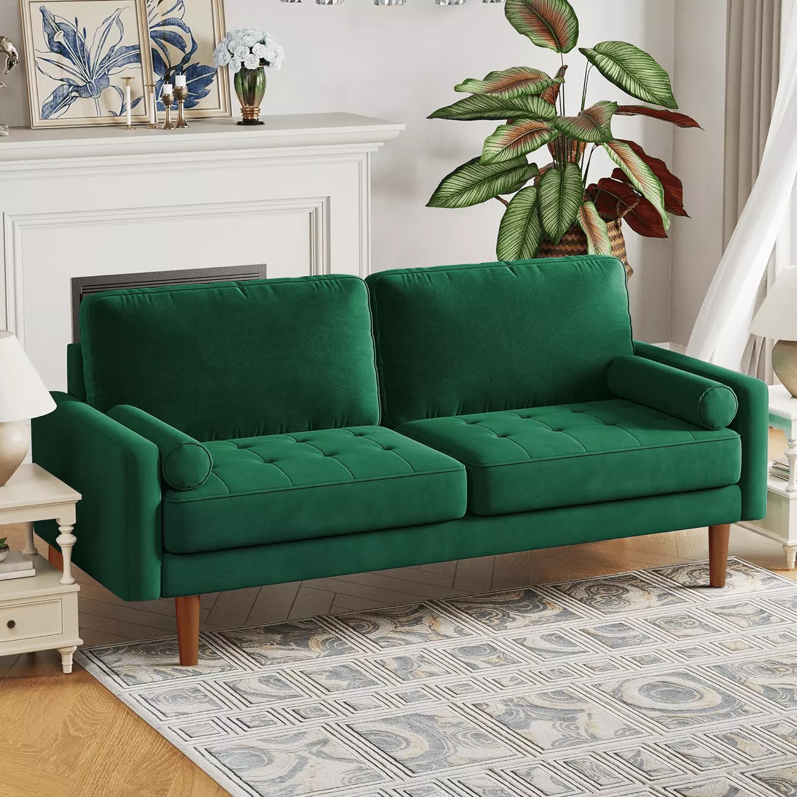 Loveseat Sofa.Neche 70 Velvet Love Seat Green Couch.Modern 2-Seater Sofa with Soft Sprung Cushion 2 Pillows for Living Room Office