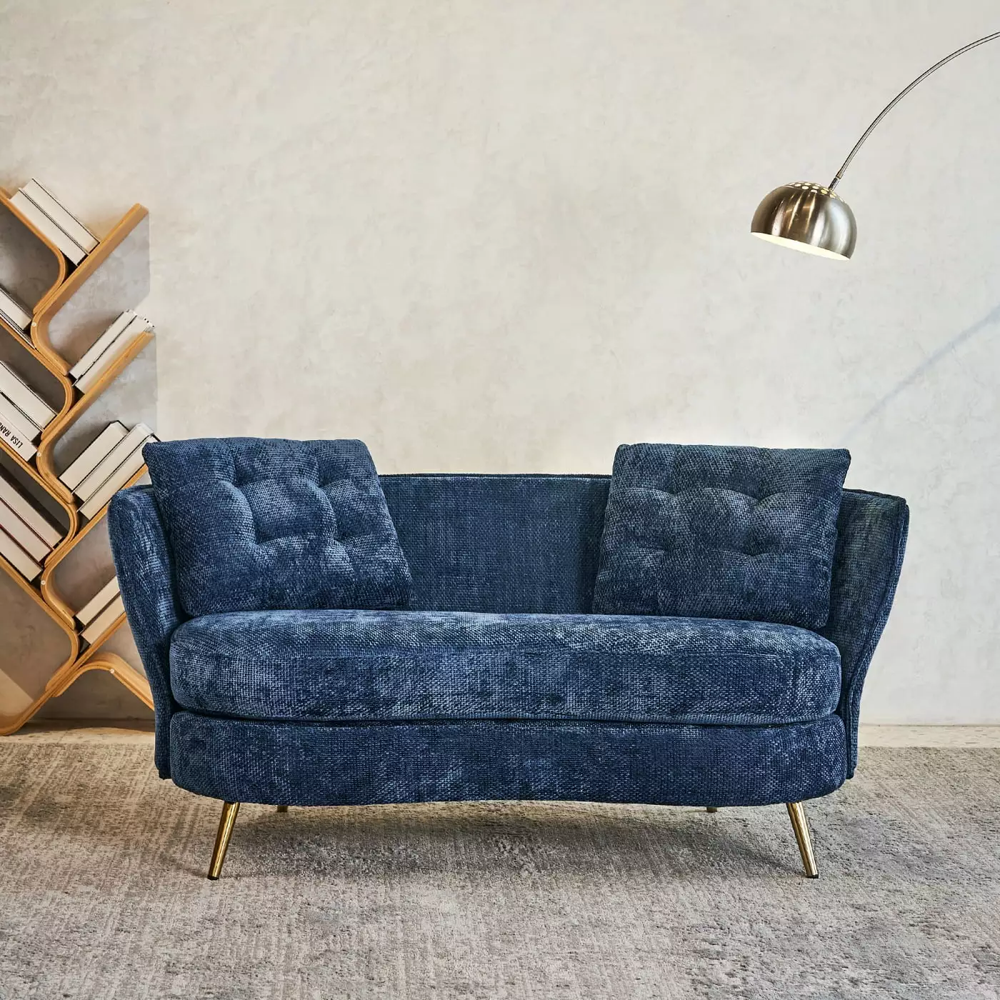 Loveseat Sofa Tufted Velvet Upholstered Couch with Golden Metal Legs 64 Modern 2 Seater Sofa Couch. Small Loveseats for Small Spaces. Bedrooms. Love Seats Couches for Living Room. Blue