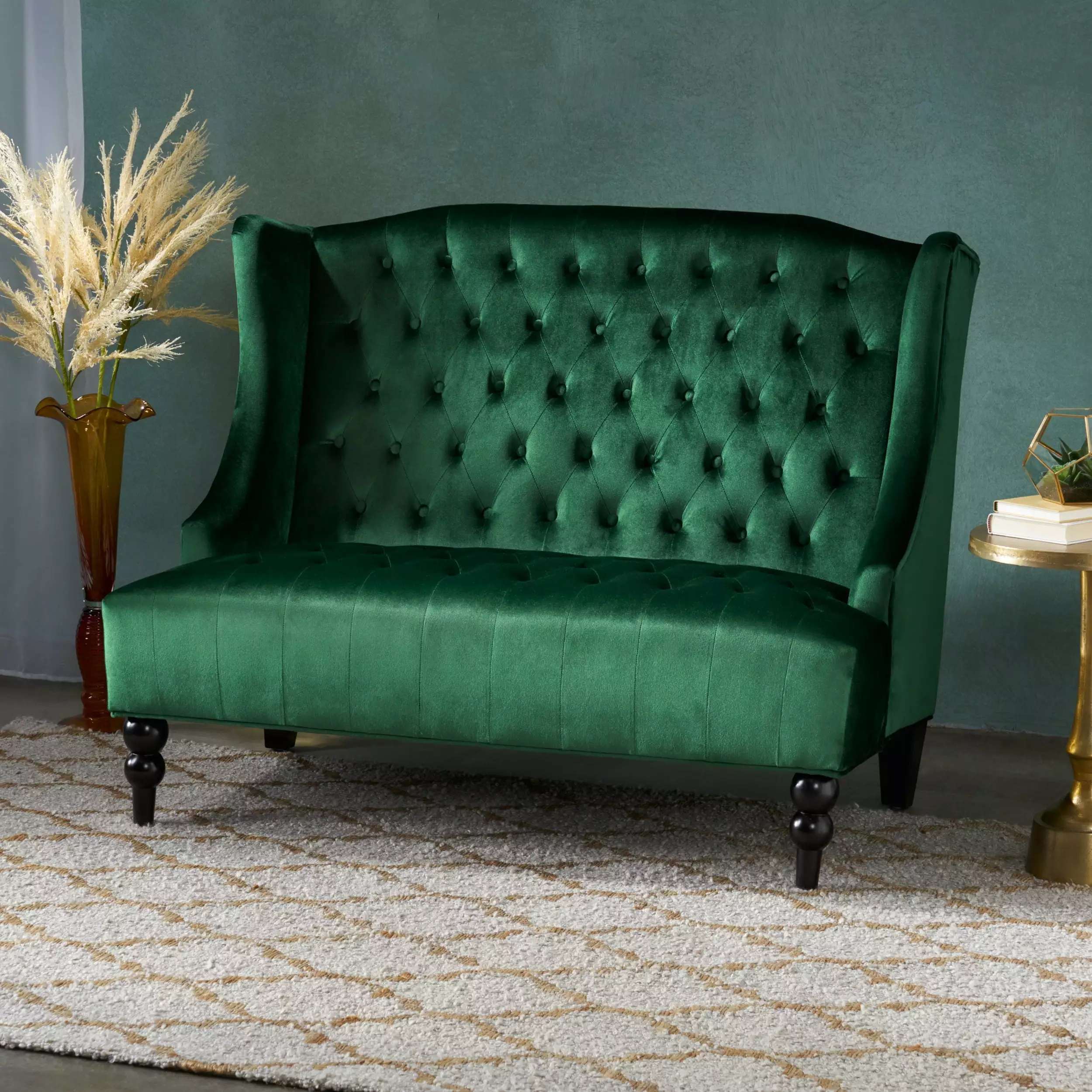 Loveseat With Its High-Back Backrest And Turned Legs For A Luxurious Modern Glam Look