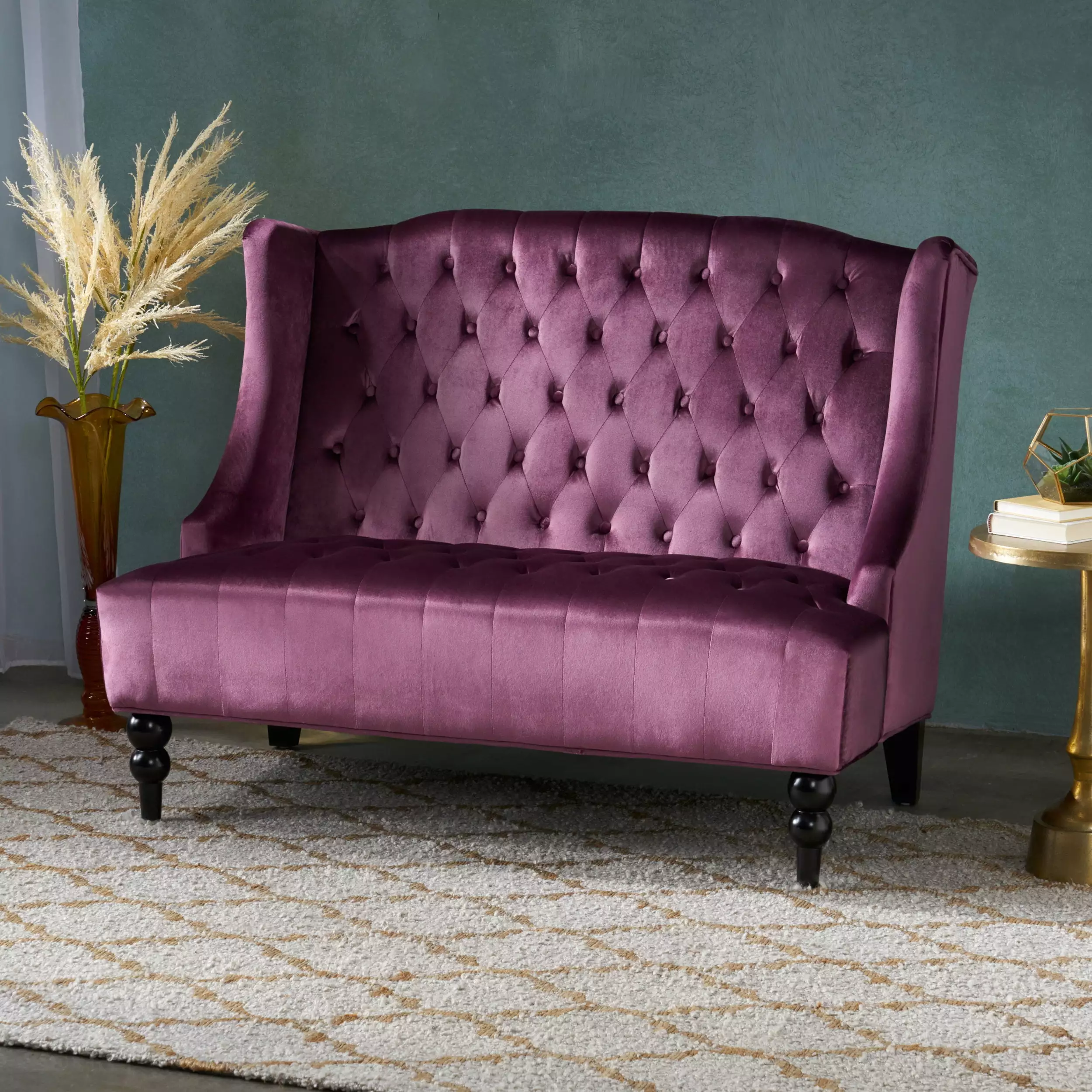 Loveseat With Its High-Back Backrest And Turned Legs For A Luxurious Modern Glam Look