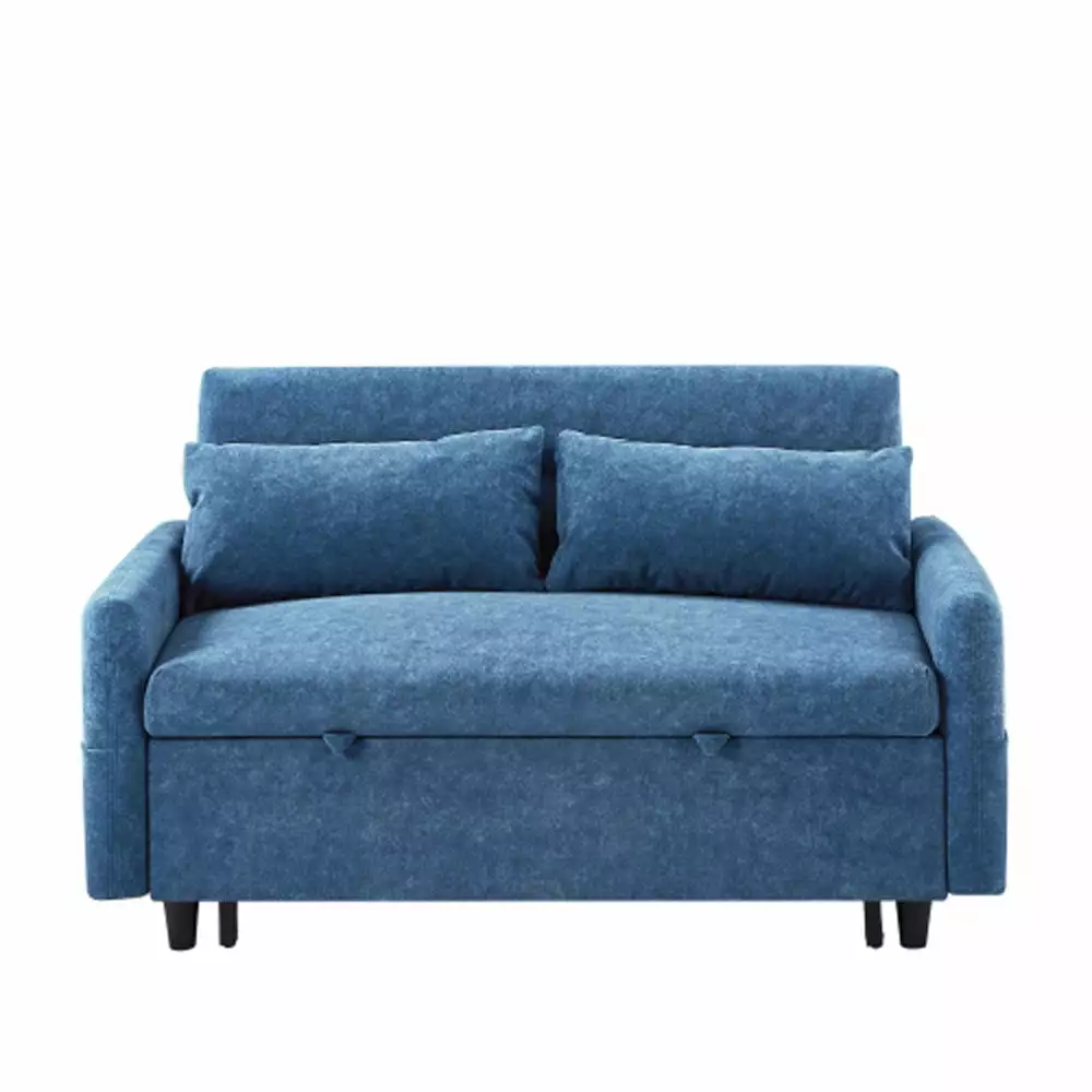 Loveseats Sofa Couch with Adjsutable Backrest. Storage Pockets. 2 Soft Pillows. USB Ports - Blue