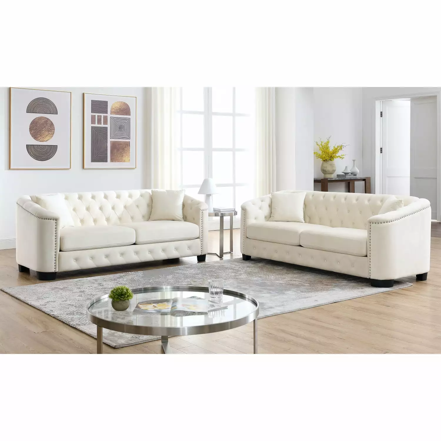 Luxurious 3-Seater + 3-Seater Velvet Beige Combination Sofa - Unmatched Comfort - Modern Design - Perfect for Relaxing or Entertaining - Ideal for Living Rooms