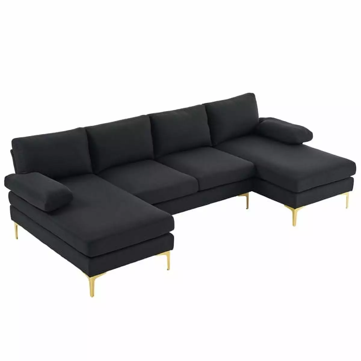 MINKUROW 280*130*85 U-Shaped 4-Seat Linen Seat Frame Wooden Frame Back Iron Frame Golden Feet Indoor Modular Sofa Black