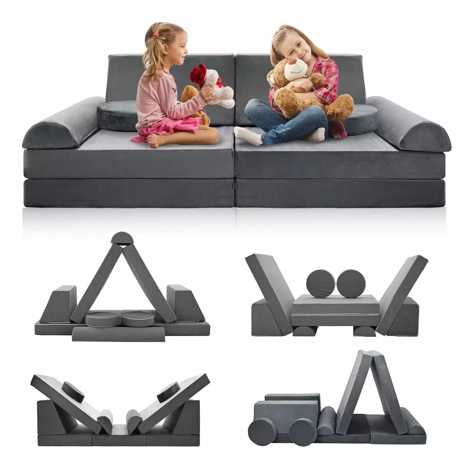 MOPHOTO Kids Couch Play Set. 10PCS Modular Kids Sofa Couch Nugget Couch Fold Out Couch Playhouse Play Set for Toddlers. Creative Couch Kids Foam Play Couch Indoor