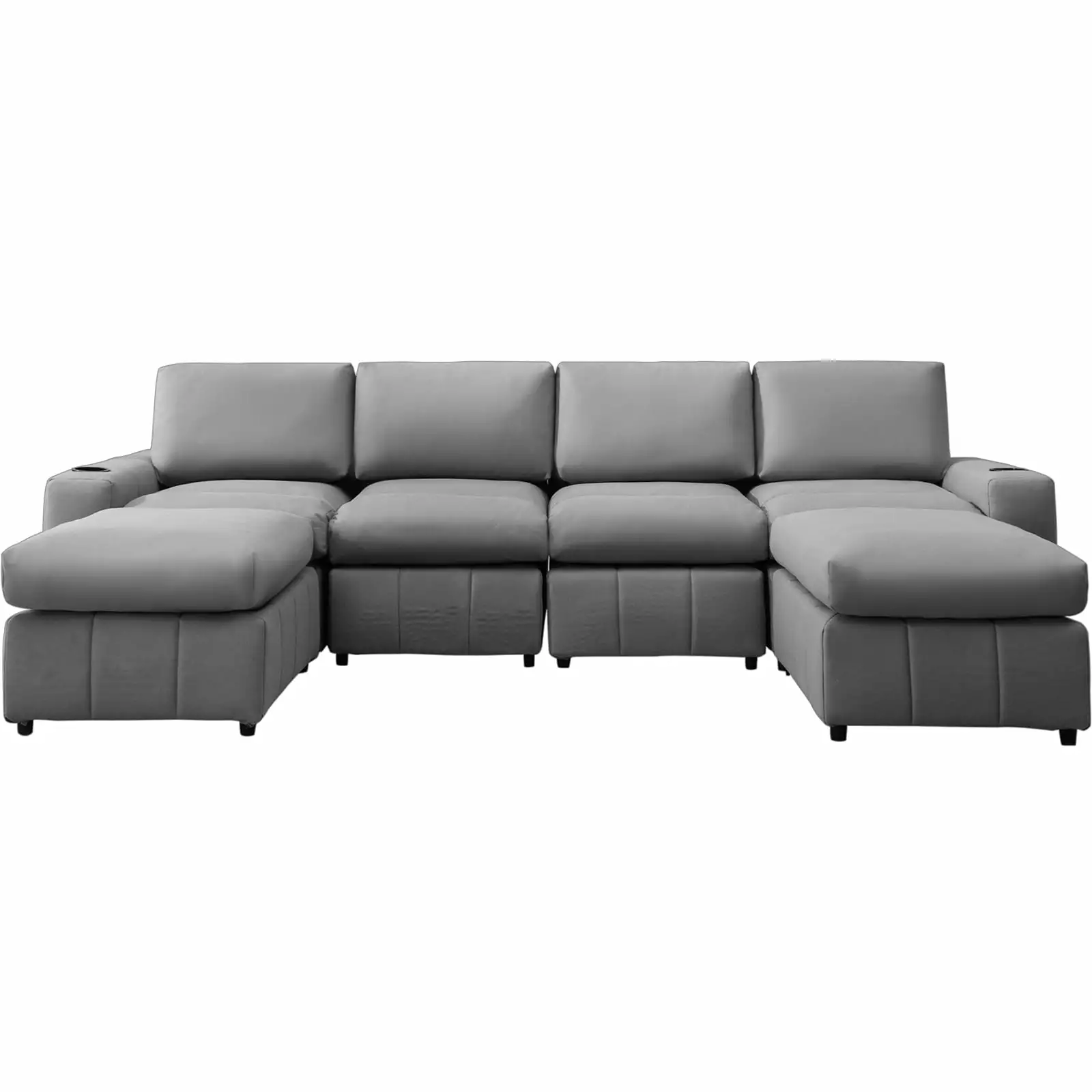 MUZZ Modular Convertible Sectional Sofa Couch with Ottoman and Cup Holder. 6 Seat U-Shaped Couches for Living Room/Office(Light Grey)