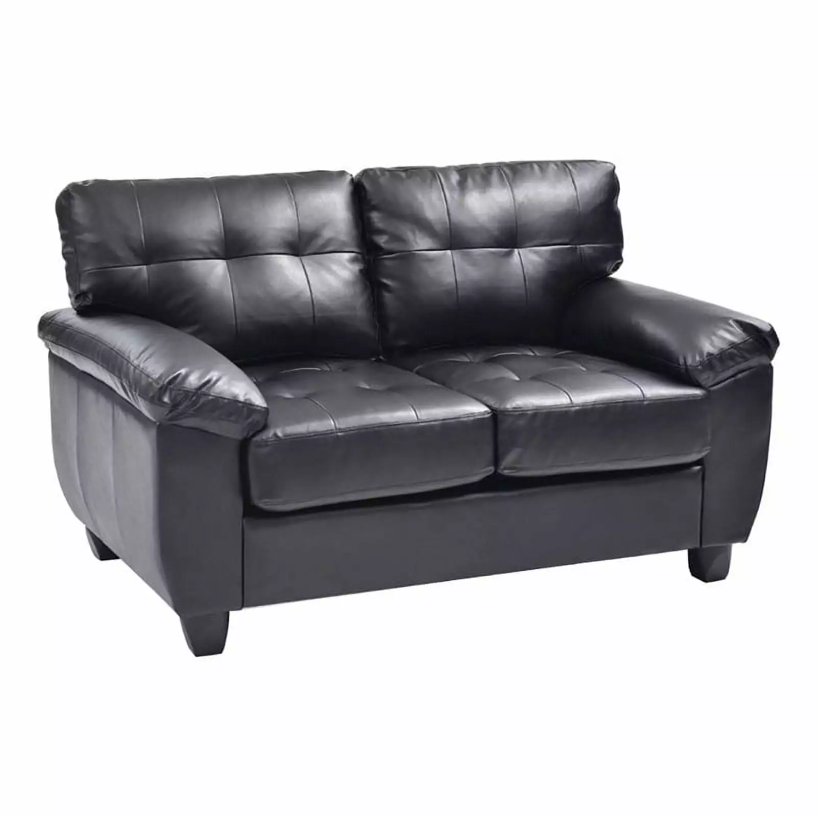 Maklaine 19 Contemporary Faux Leather Upholstered Loveseat in Black