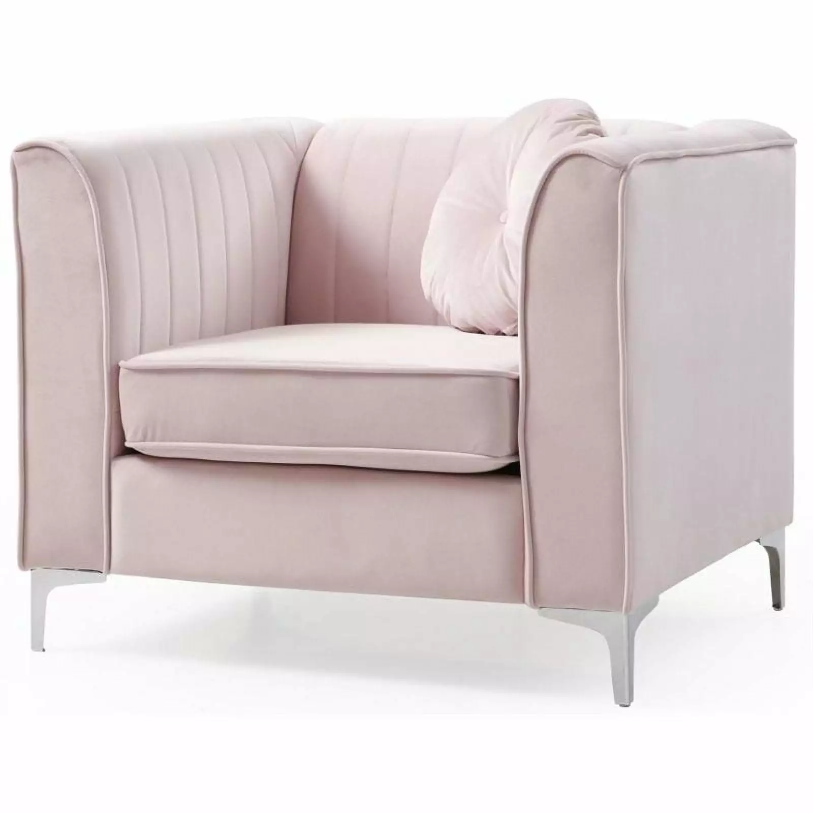 Maklaine Contemporary Soft Velvet Channel Tufted Chair in Pink