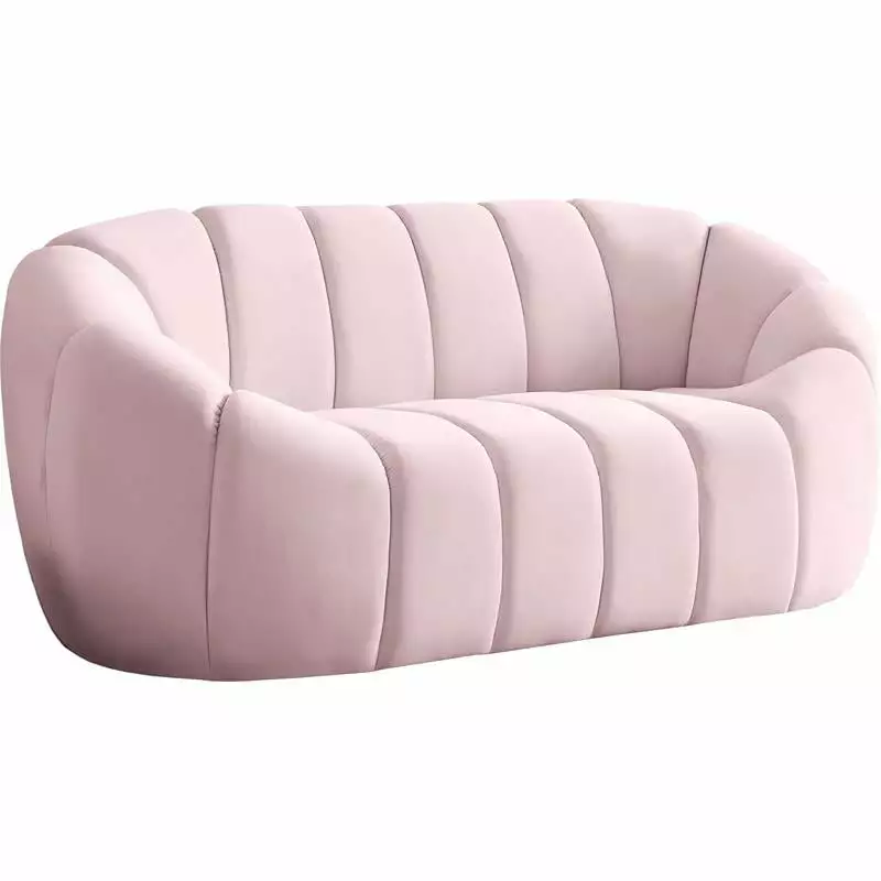 Maklaine Contemporary Upholstery Pink Velvet Loveseat