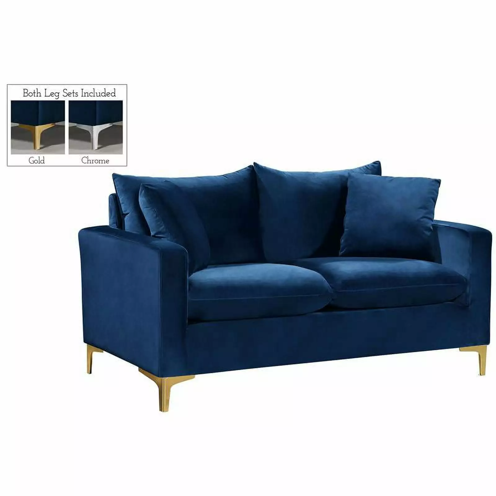 Maklaine Contemporary Velvet Loveseat in Navy