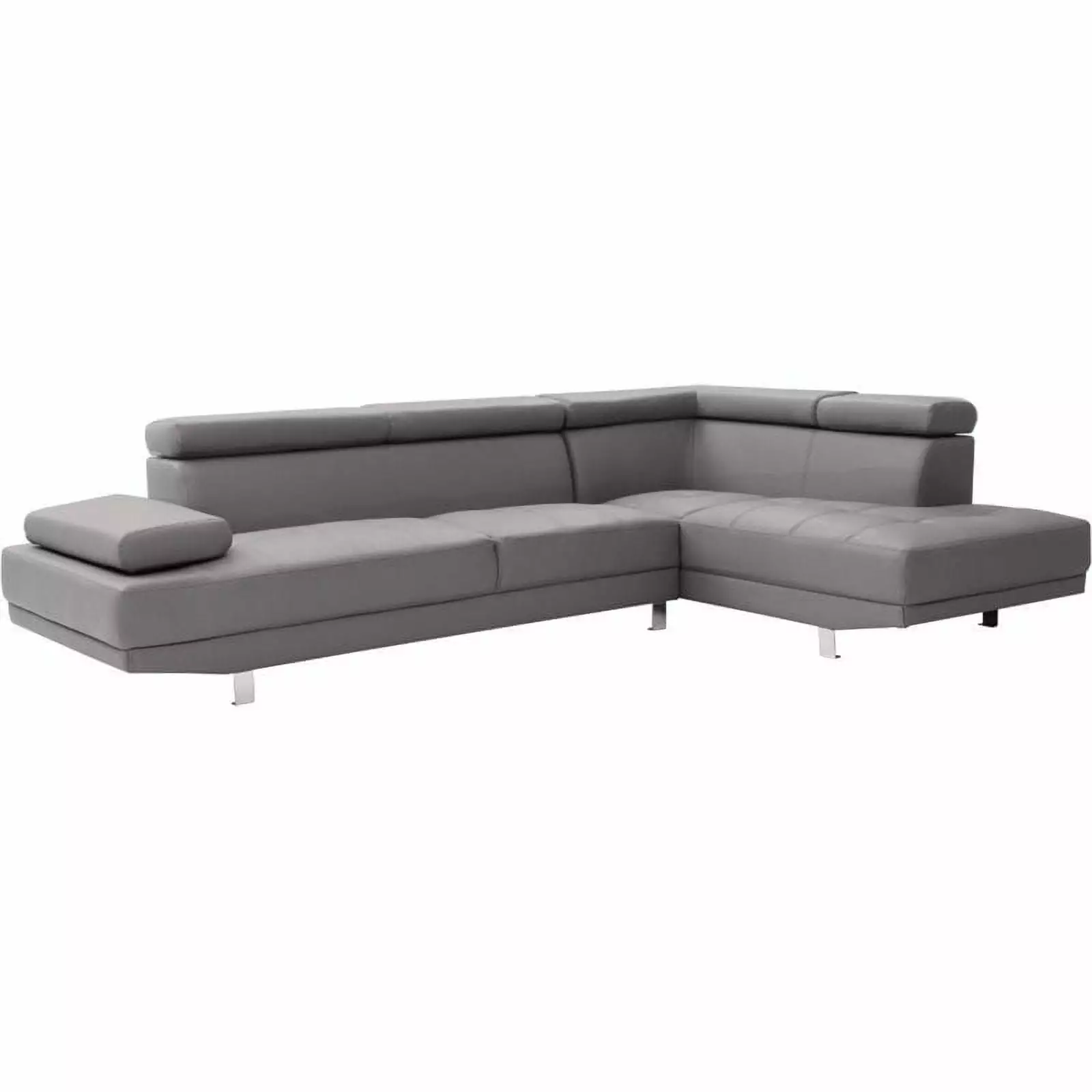 Maklaine Contemporary styled Faux Leather Sectional in Gray Finish