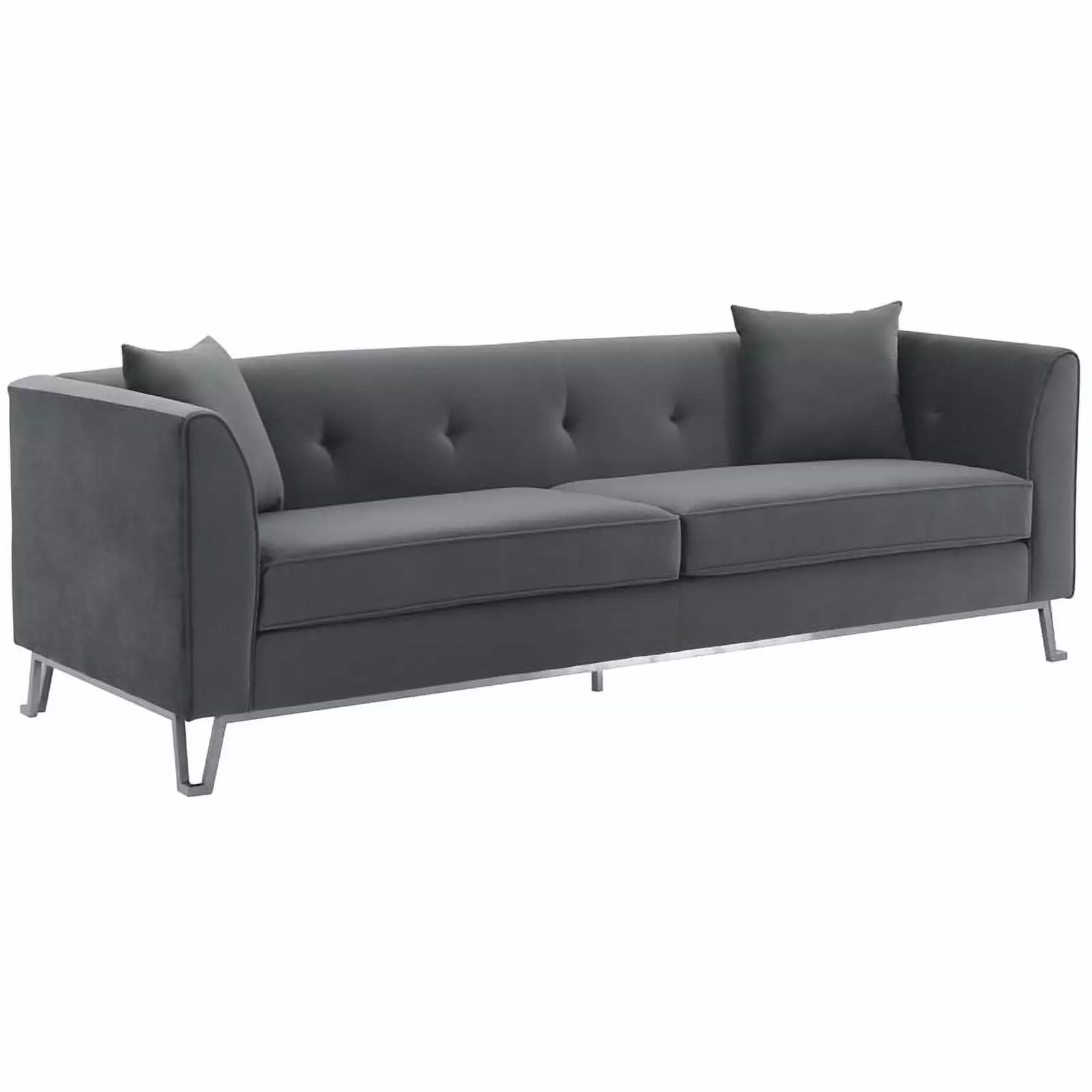 Maklaine Modern Fabric Upholstered/Metal Sofa in Gray/Brushed Stainless Steel