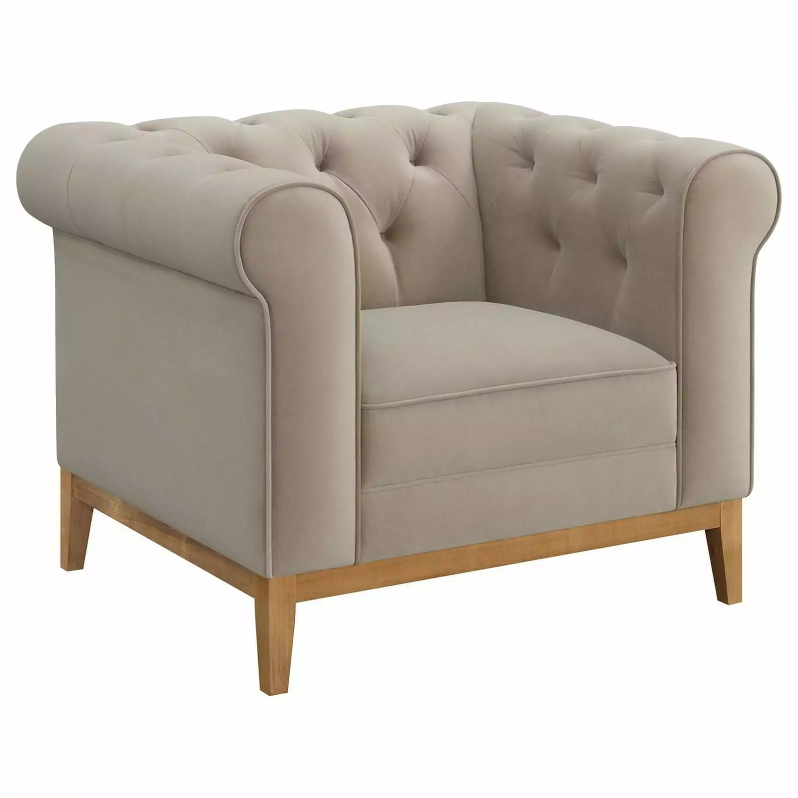 Maklaine Modern Velvet Button Tufted Tuxedo Arms Sofa in Camel