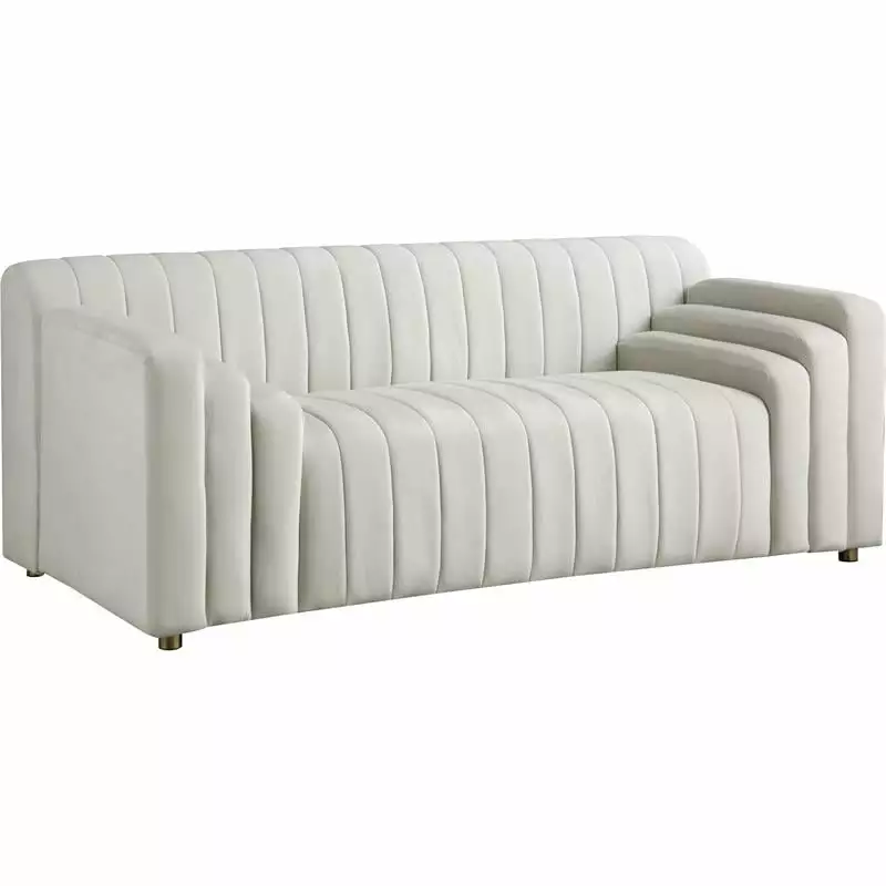 Maklaine Upholstery Contemporary Velvet and Metal Loveseat in Cream/Gold