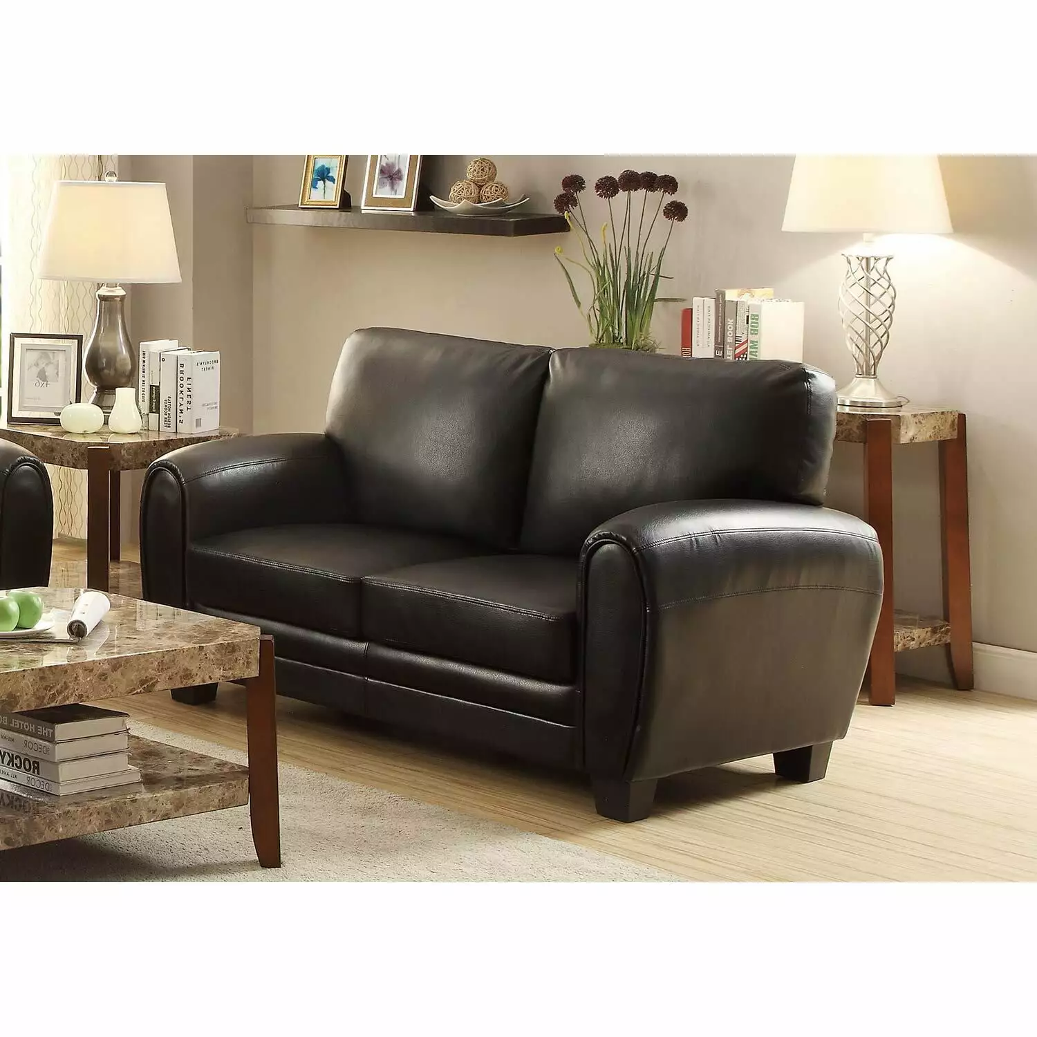 Maykoosh Classic Comfort Cushioned Loveseat Upholstered In Black Bonded Leather