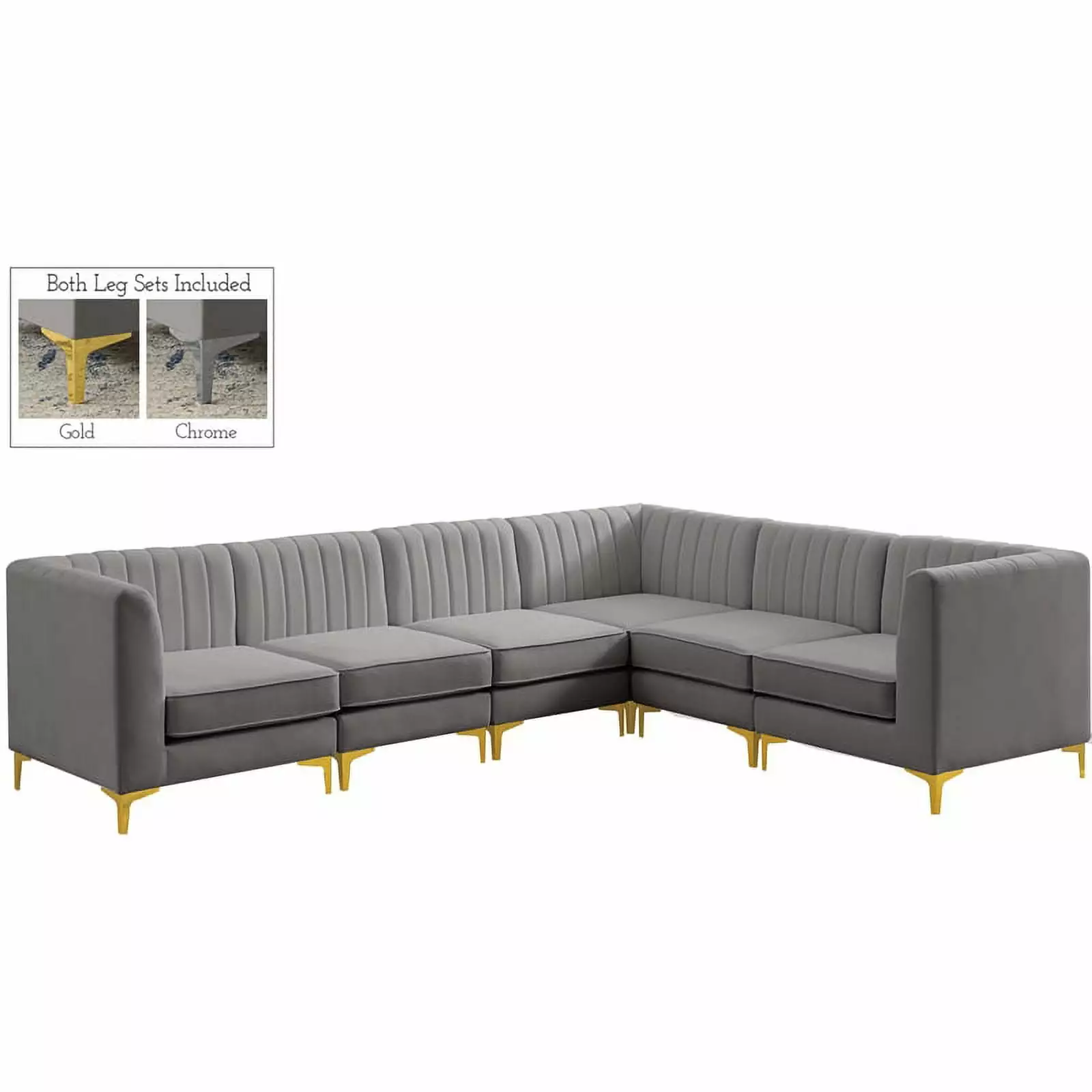 Meridian Furniture Alina Grey Velvet Modular Sectional