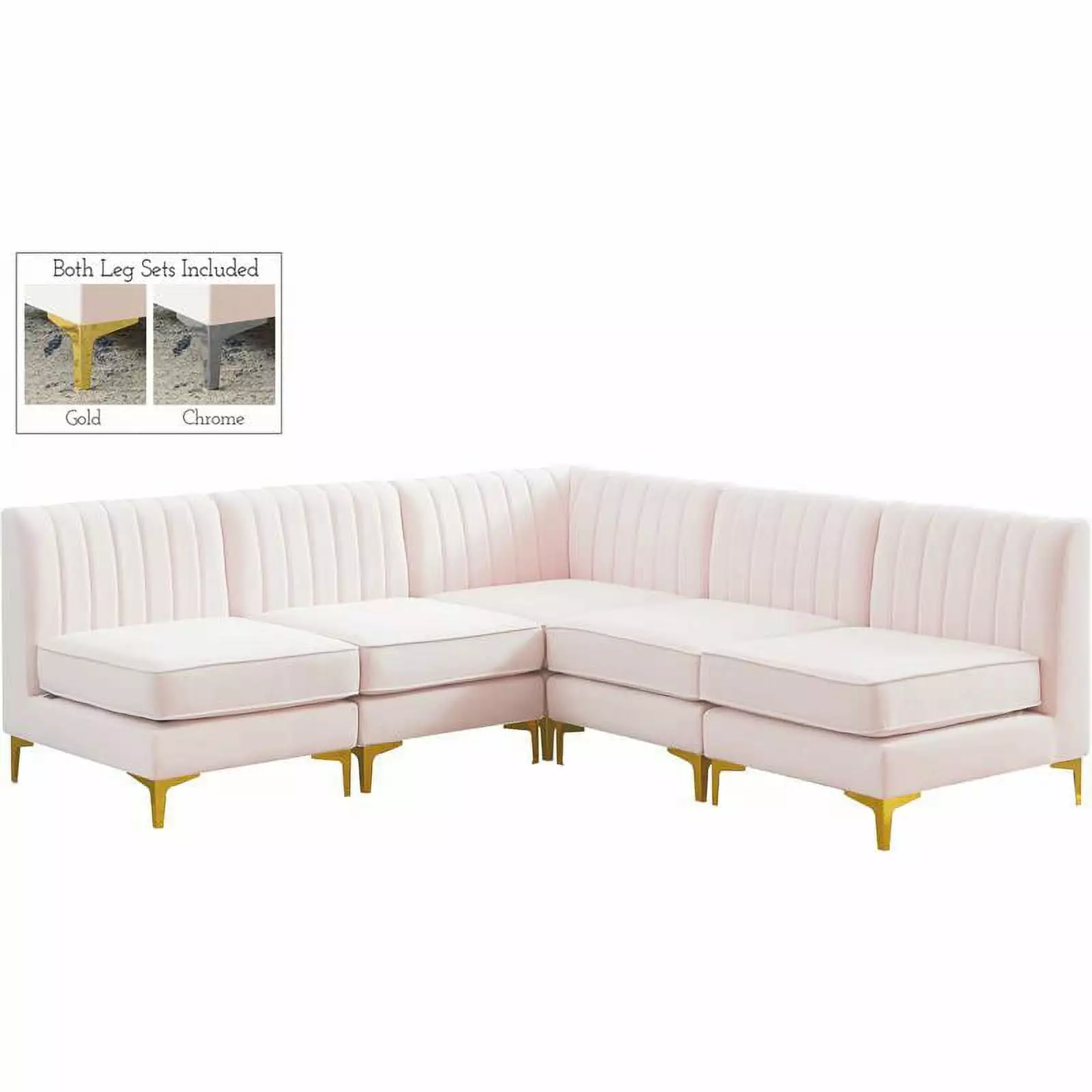 Meridian Furniture Alina Pink Velvet Modular Sectional