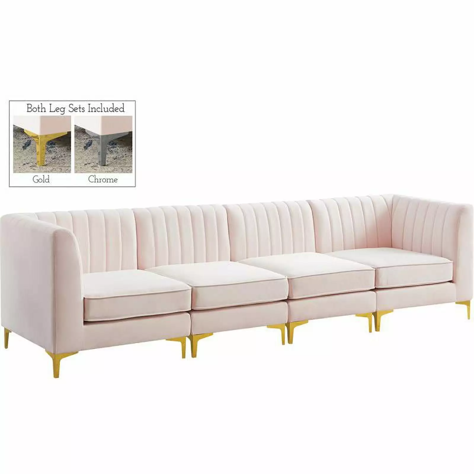 Meridian Furniture Alina Pink Velvet Modular Sectional