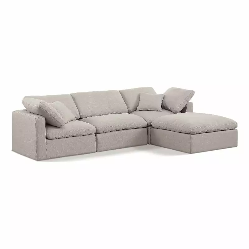 Meridian Furniture Indulge 105 Linen Fabric L-Shaped Modular Sectional in Beige