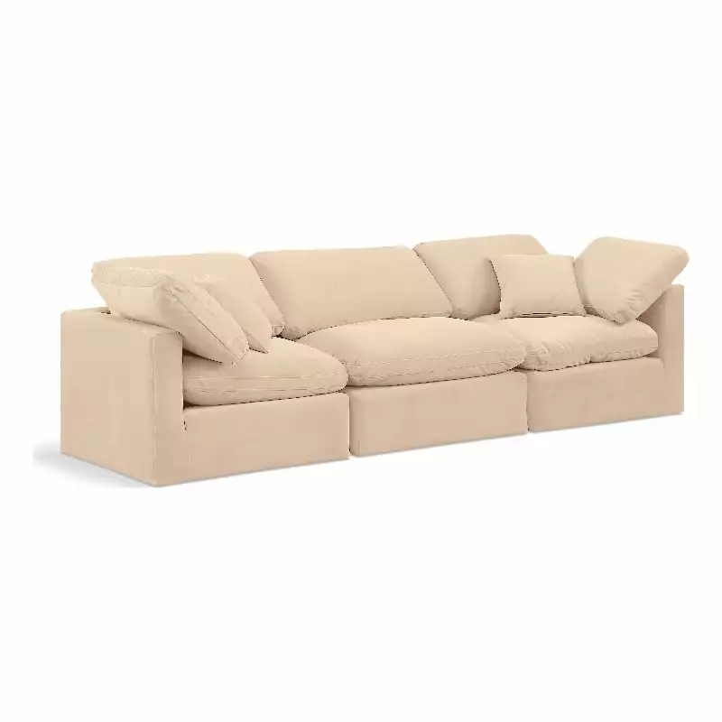 Meridian Furniture Indulge 94 Contemporary Velvet Modular Sofa in Beige