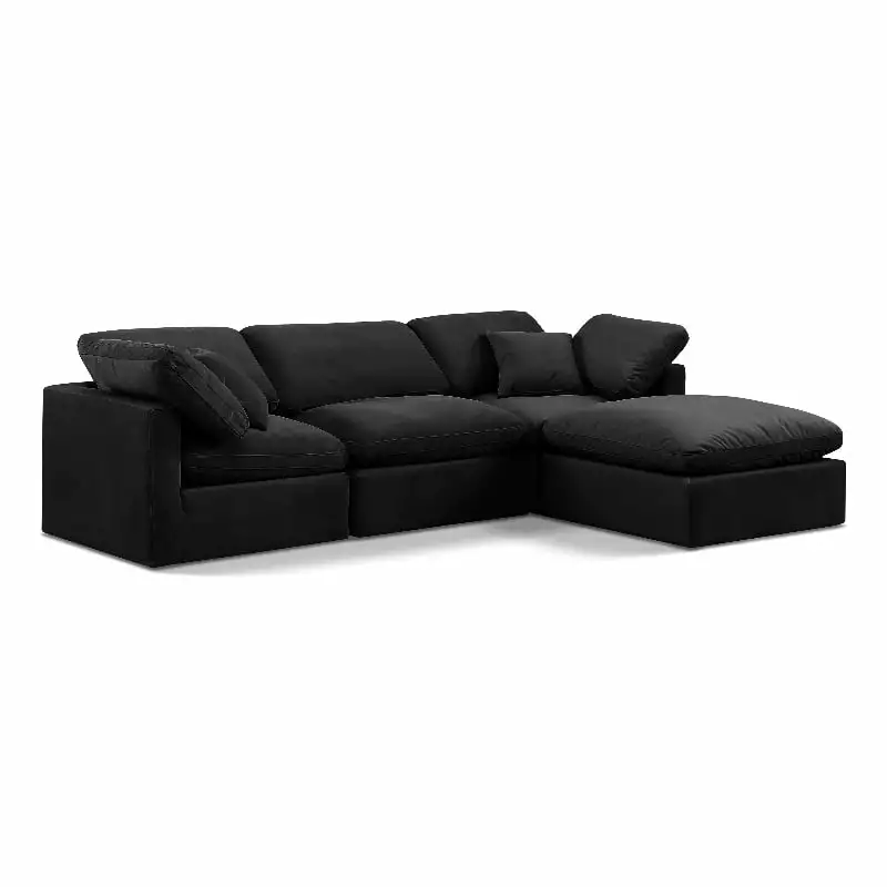 Meridian Furniture Indulge 94 Velvet L-Shaped Modular Sectional in Black