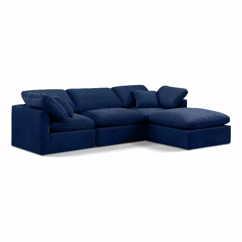 Meridian Furniture Indulge 94 Velvet L-Shaped Modular Sectional in Navy