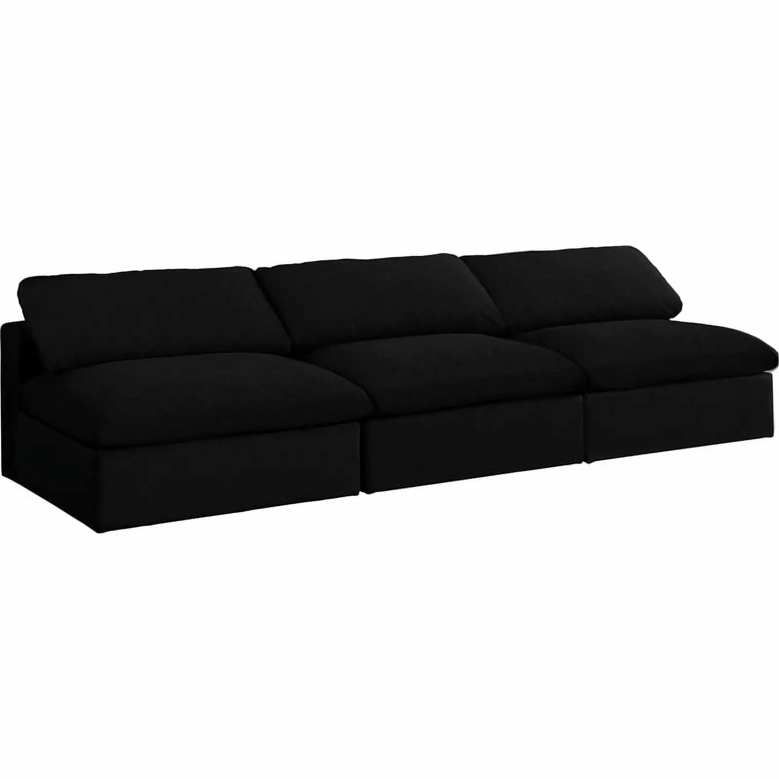 Meridian Furniture Serene Black Linen Fabric Modular 3 Piece Armless Sofa