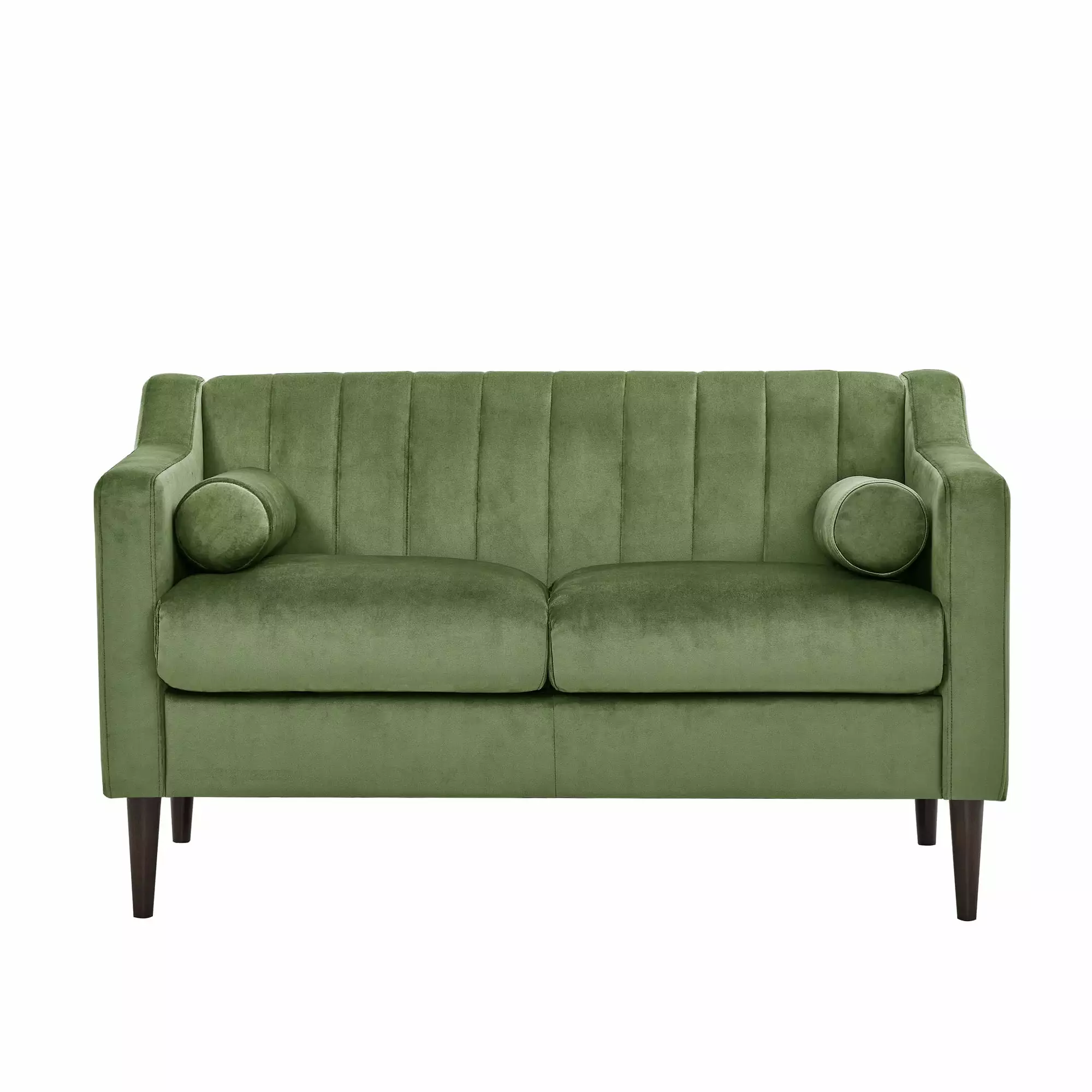 Mid Century Modern Love Seat Couch. Comfortable Upholstered Sofa With Velvet Fabric And Wooden Frame And Wood Legs For Living Room/Bed Room/Office Green --2 Seats