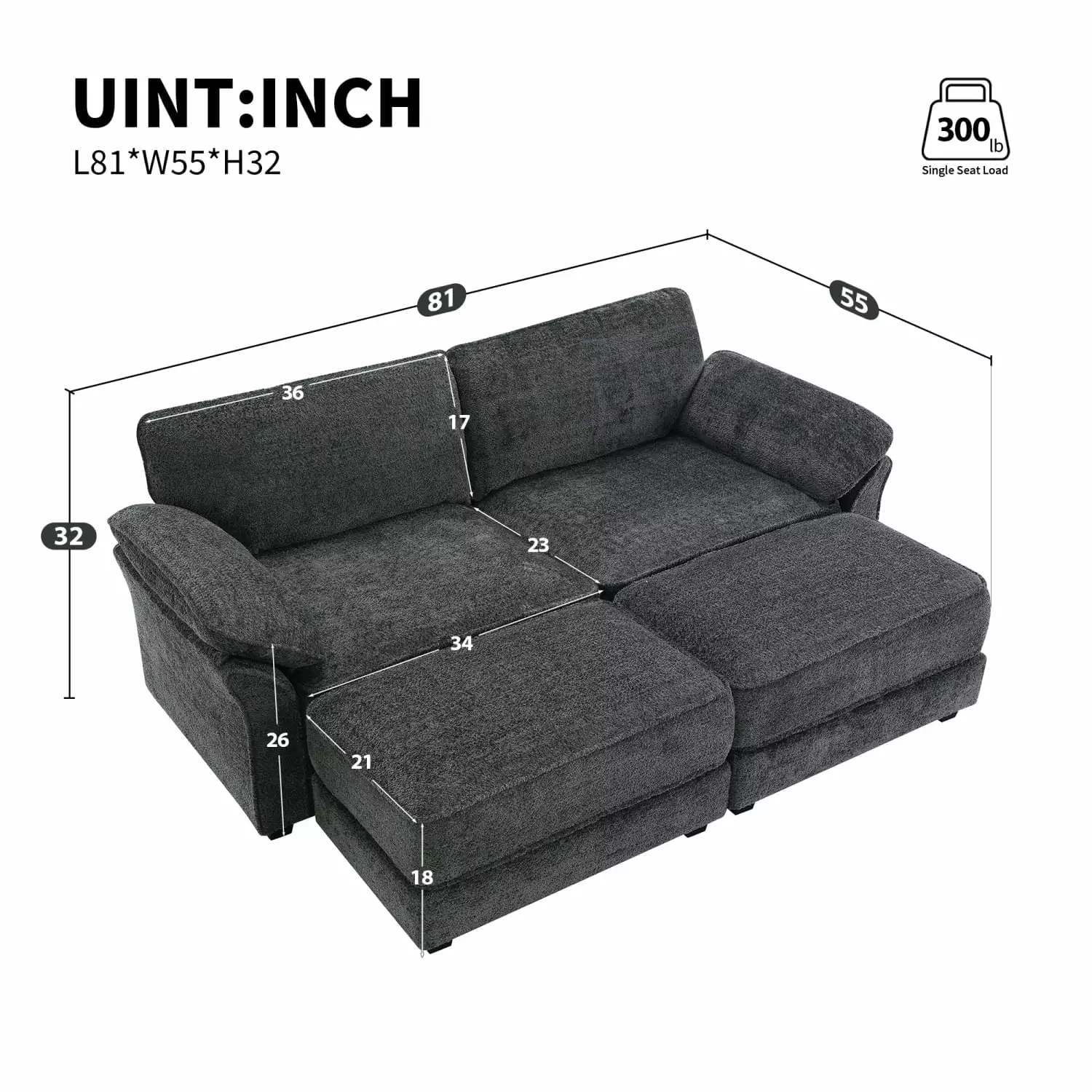 Miekor Free Combination Modular Convertible Sectional Sofa Bed Set. 4 Seat Upholstered Sleeper Corner Couch. Deep-Seat Loveseat with Ottoman for Living Room. Office. Apartment BC2A2608