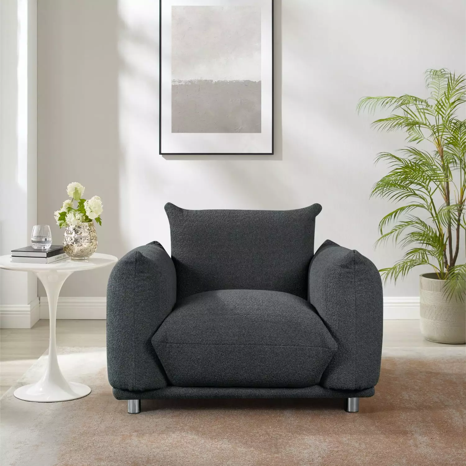 Miekor Furniture 3&1 Oversized Loveseat Sofa for Living Room. Sherpa Sofa with Metal Legs. 3 Seater Sofa. Solid Wood Frame Couch with 2 Pillows. for Apartment Office Living Room Dark Grey B3A501