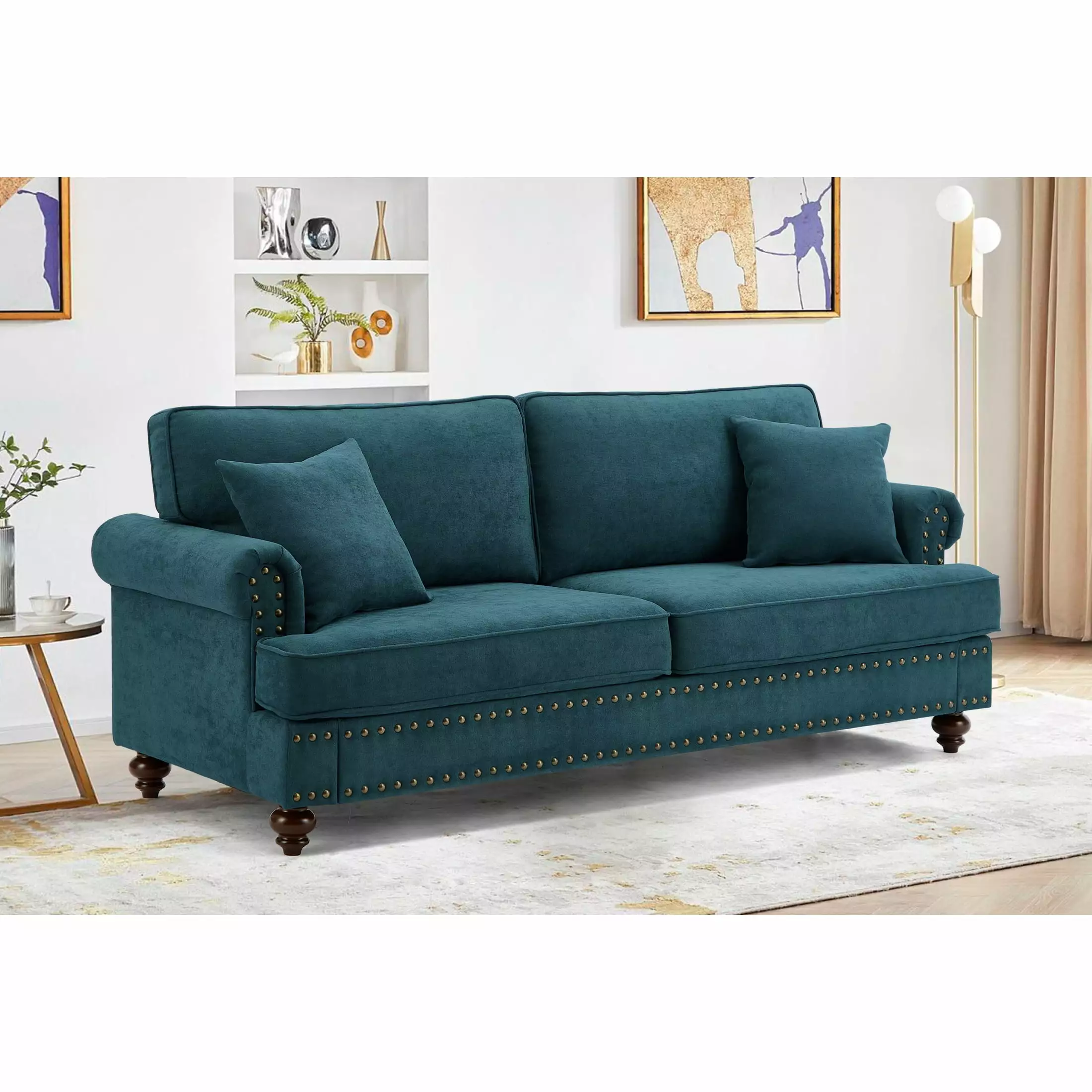 Miekor Furniture Modern Sofa for Living Room. 82 Green Chenille Sofa Couch. Sectional Love Seat Couch with Brown Legs. Upholstered Sofa for Apartment Bedroom Home Office W4US0019