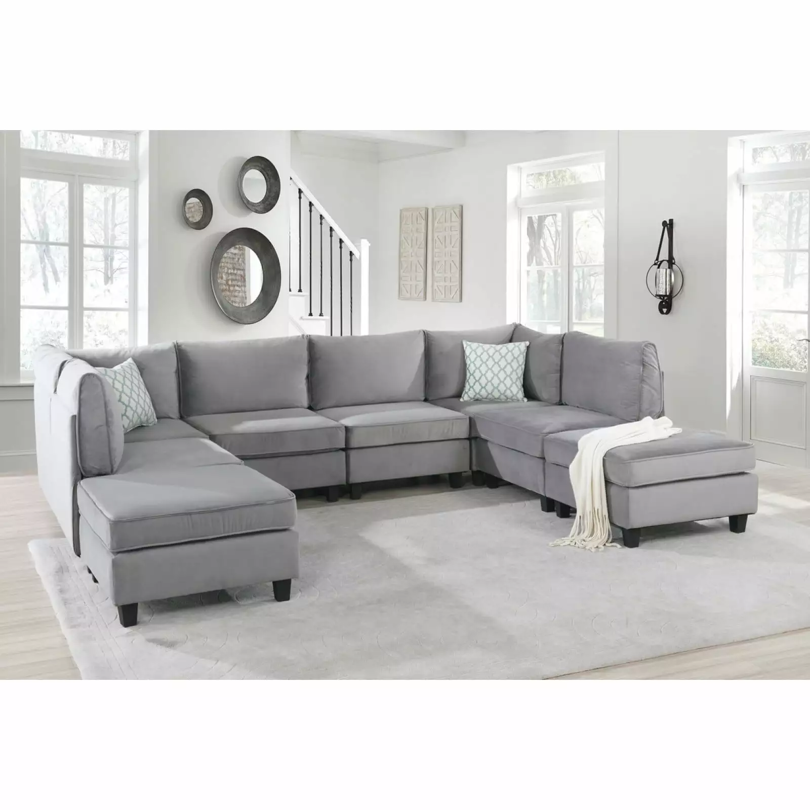 Miekor Furniture Simona 120 Gray Velvet 8Pc Modular Sectional Sofa W5U216