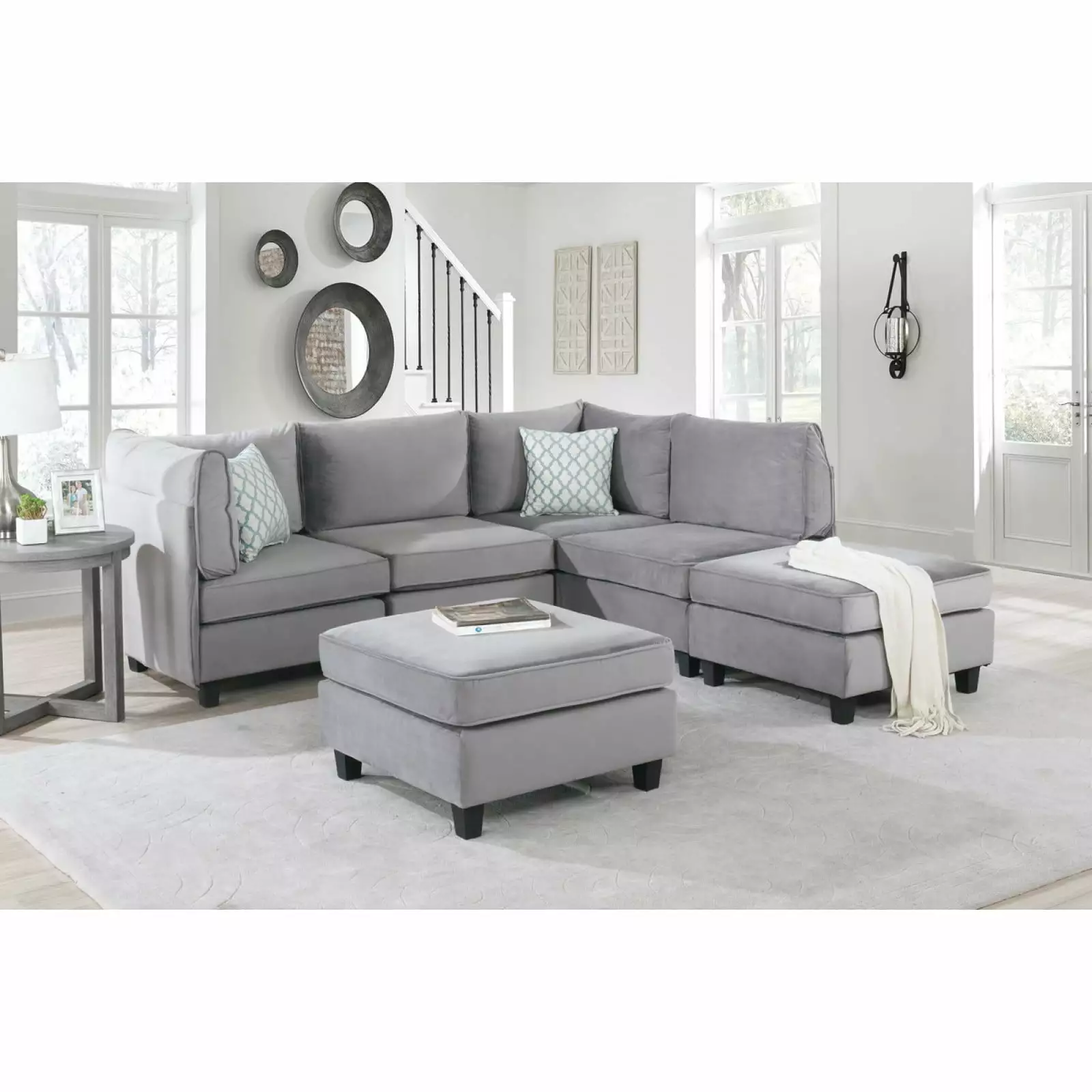 Miekor Furniture Simona 90 Gray Velvet 6Pc Modular Sectional Sofa W5U217