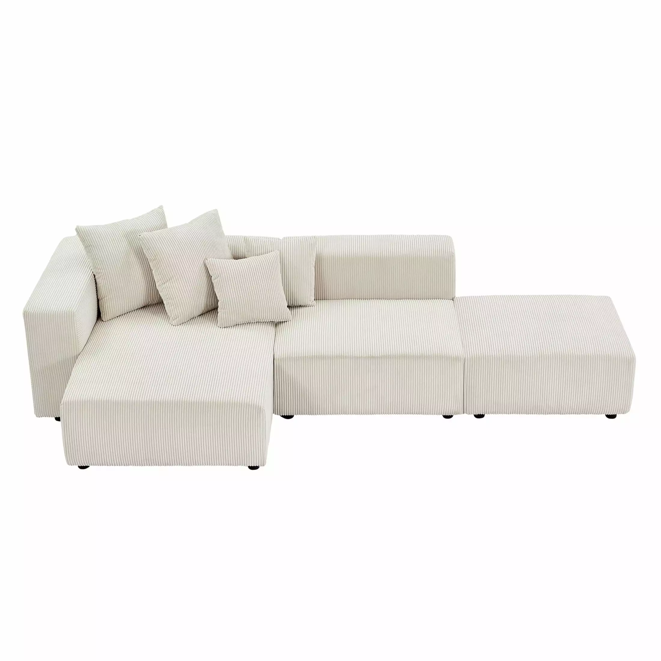 Miekor Furniture Soft Corduroy Sectional Modular Sofa Set. Small L-Shaped Chaise Couch for Living Room. Apartment. Office. Beige W4US0185