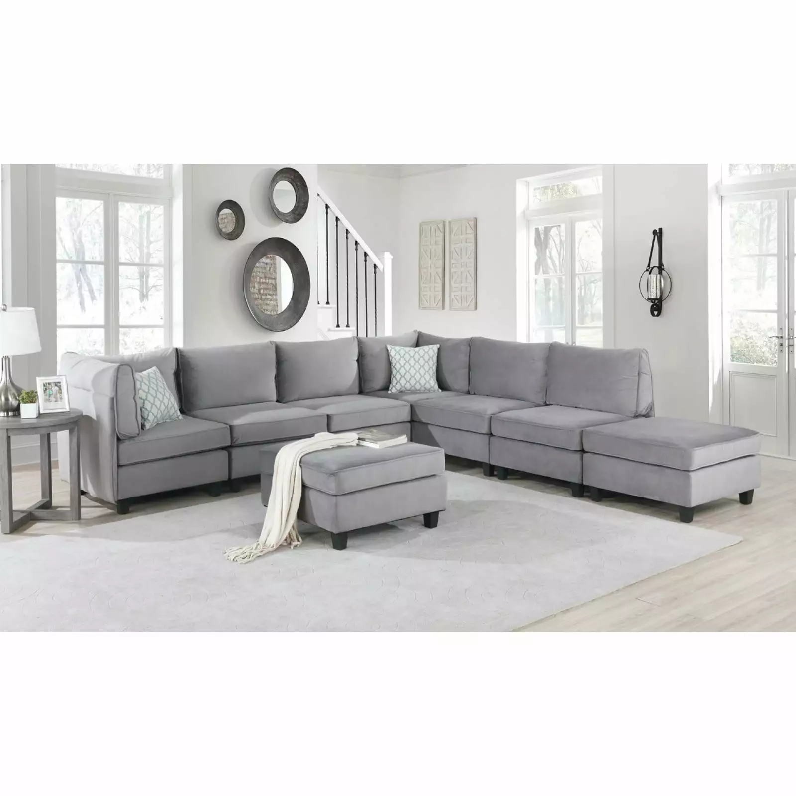 Miekor Furniture Zelmira 120 Gray Velvet 8Pc Modular Sectional Sofa W5U214