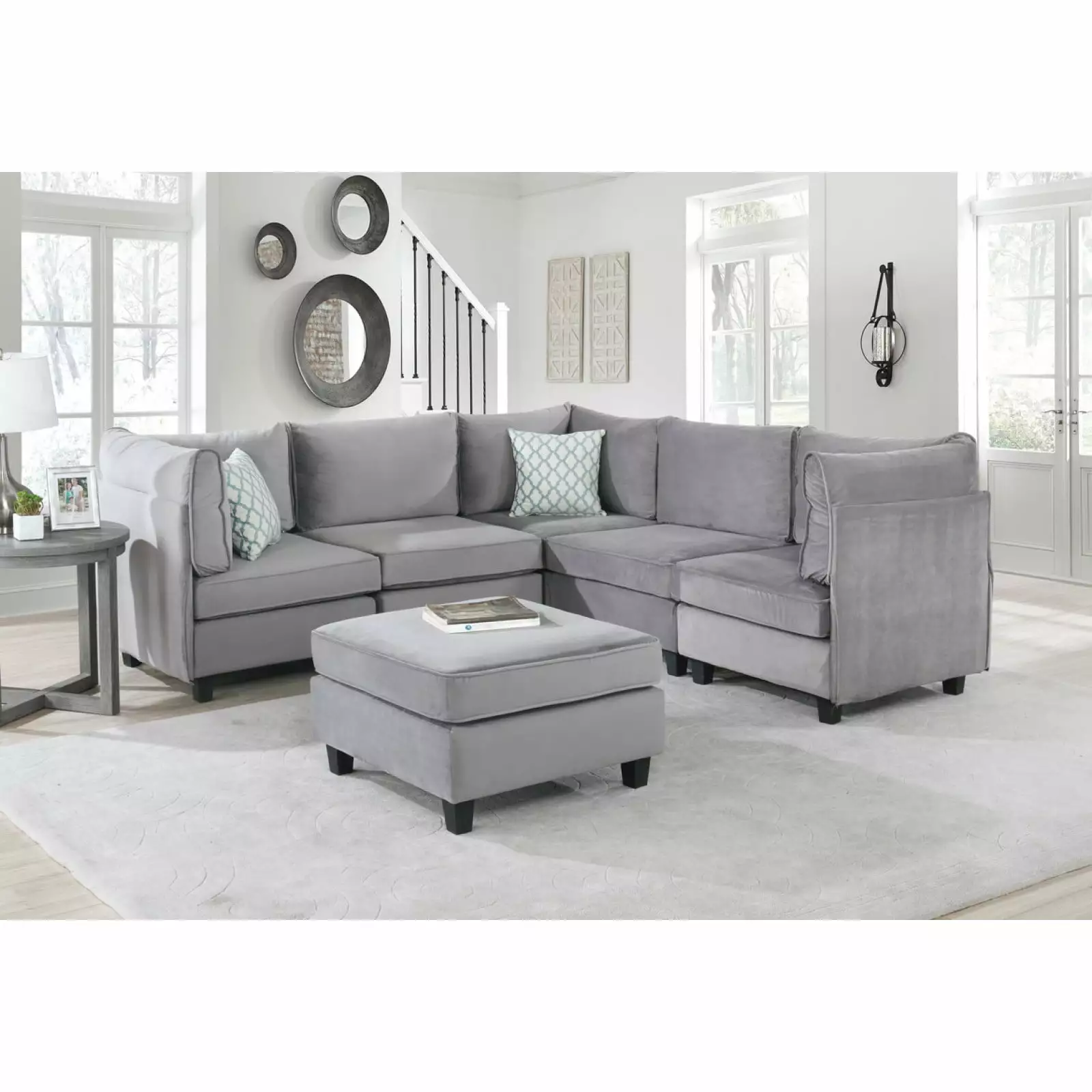 Miekor Furniture Zelmira 90 Gray Velvet 6Pc Modular Sectional Sofa W5U215