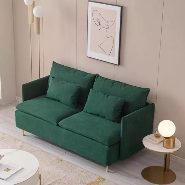 Miekor Modern Upholstered Loveseat Sofa.Emerald Cotton Linen---63.8 G60291