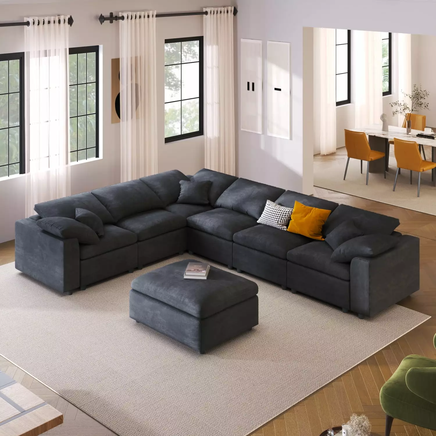 Miekor Oversized Modular Sectional Sofa with Ottoman L Shaped Corner Sectional for Living Room. Office. Spacious Space BC2A1540