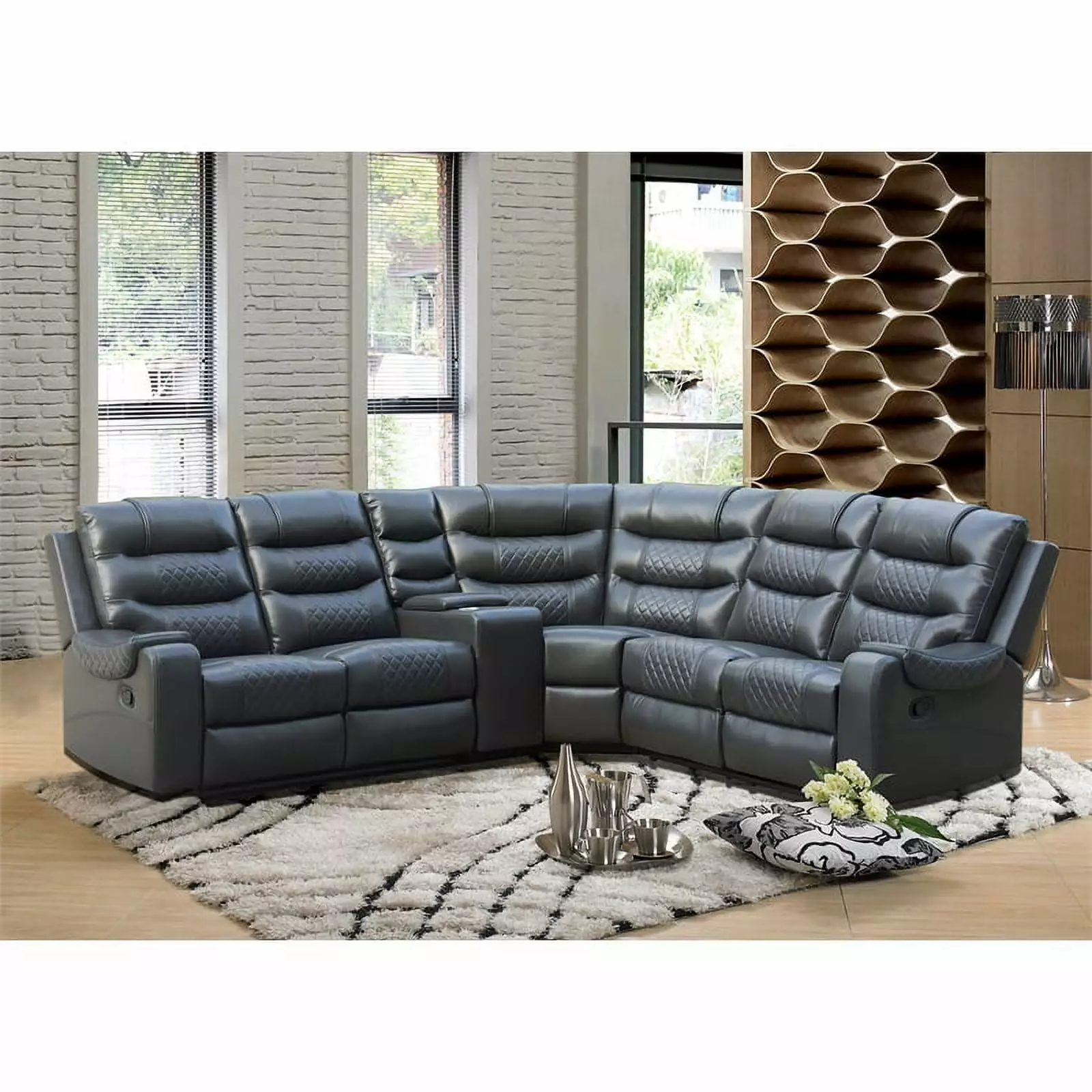 Mirabell 5-piece Faux Leather Reclining Sectional with console in Gray