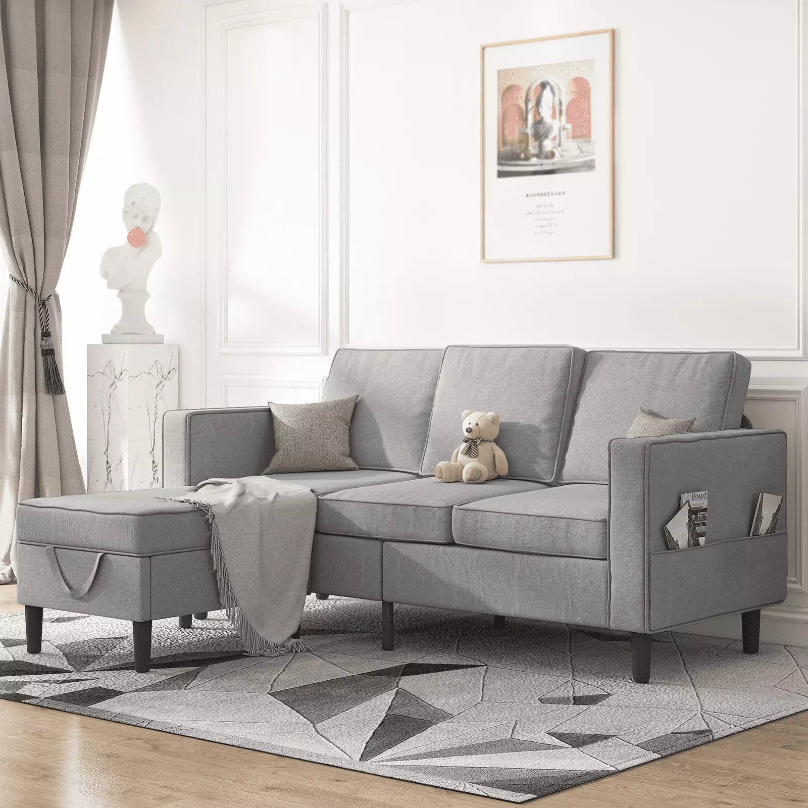 Mjkone Convertible Sectional Sofa Couch. Couches for Living Room. Living Room Furniture Suitable for Small Space-Apartment.L-Shaped Couch with Storage Ottoman./Upstairs Loft/Living Room (Light Gray)