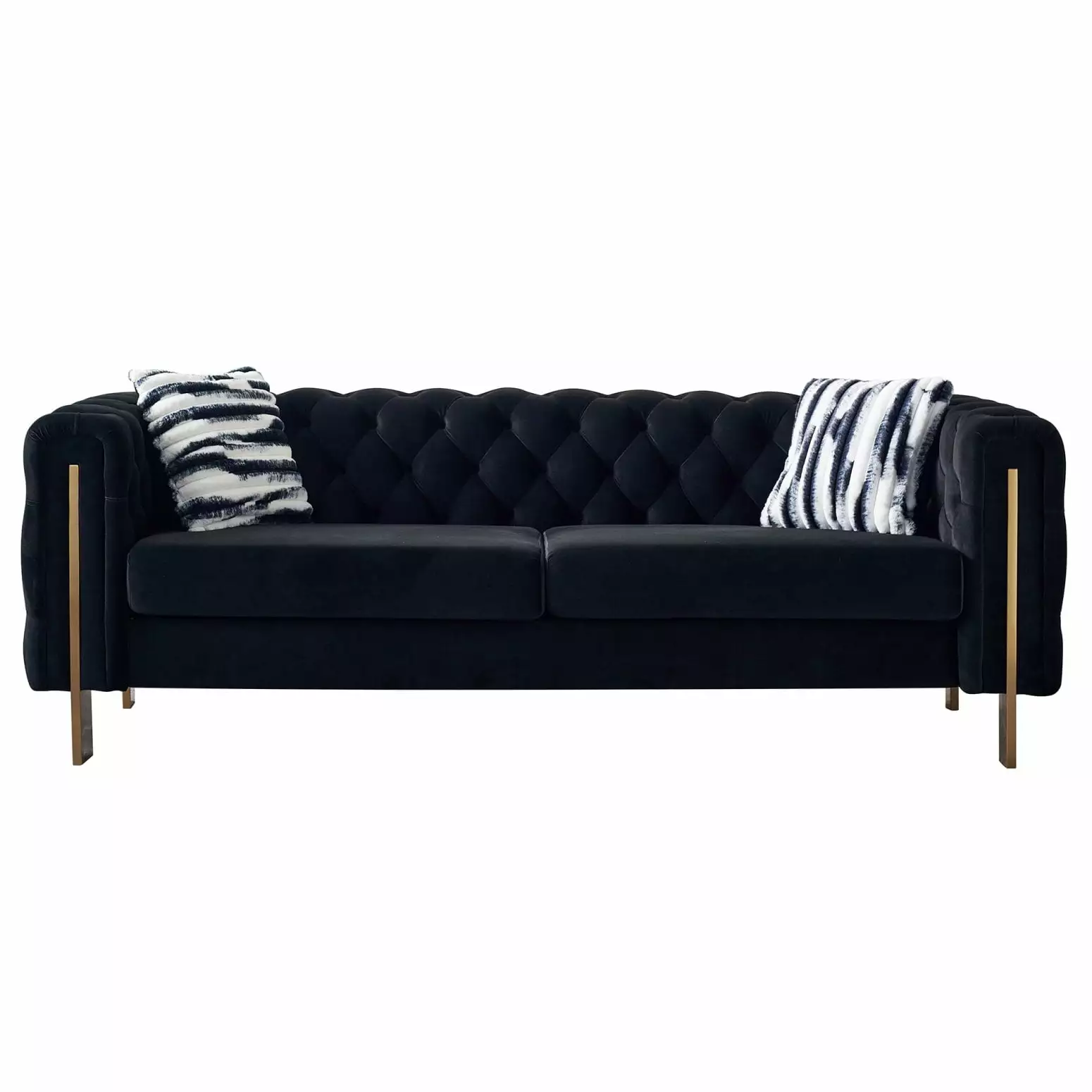 Modern Black Velvet Chesterfield Sofa with Tufted Design - 84.25''W 2-Seat Couch with Square Arms. Solid Wood Frame. Perfect for Stylish Interiors and Primary Living Spaces