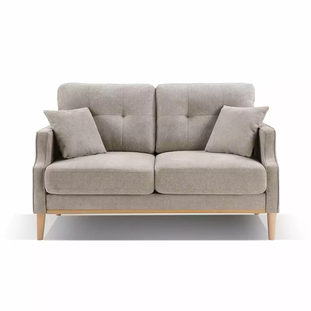 Modern Comfy Loveseat Sofa Couch. 2 Seater Sofa with Wood Legs. USB Charge Port and 2 Pillows. Upholstered Love Seats Accent Sofa for Compact Small Space. Apartment. Bedroom Dorm and Office. Cream